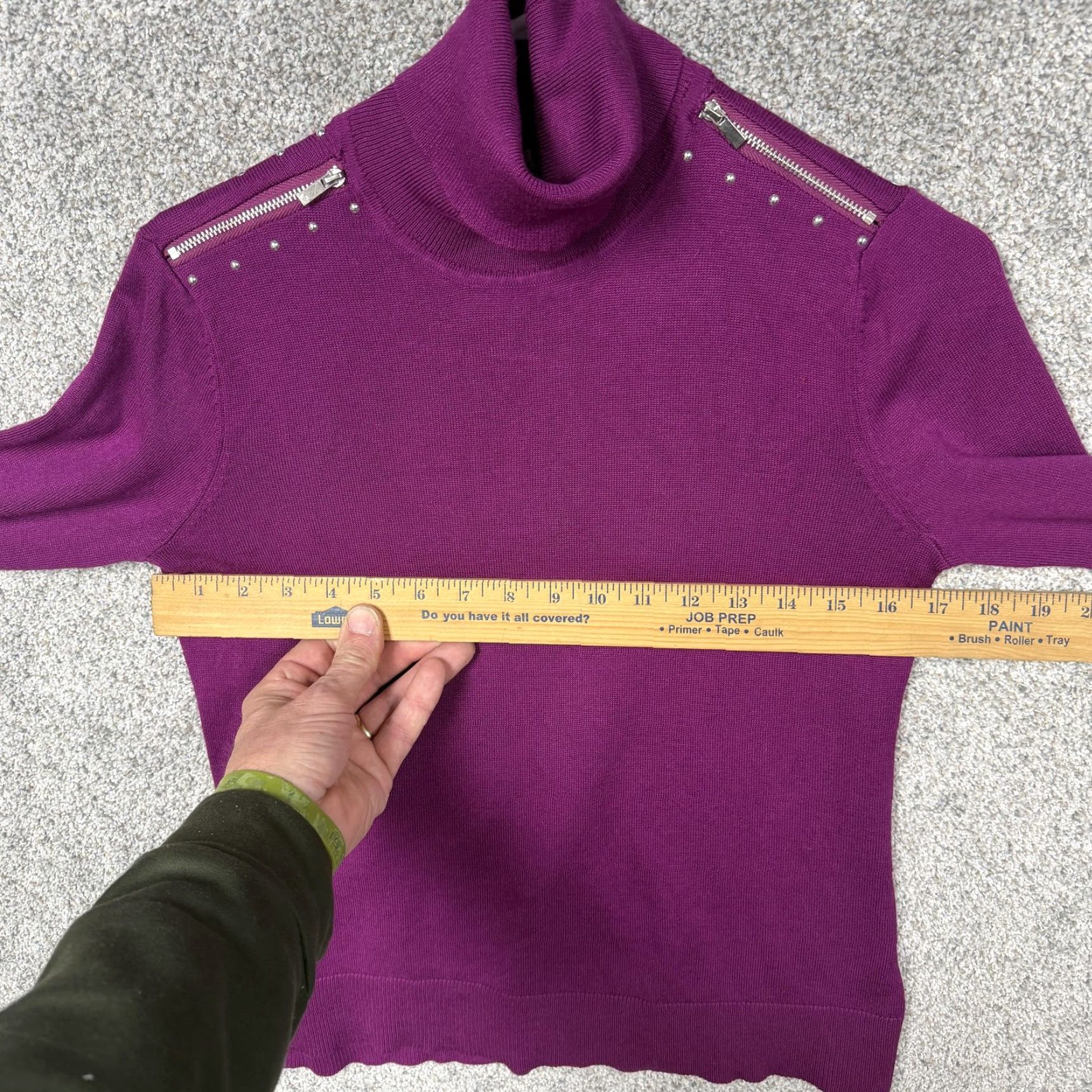 Vintage Retrology Sweater Womens S Purple Turtleneck Studded Shoulder Zipper Edgy Chic Size S / US 4 / IT 40 - 4 Thumbnail