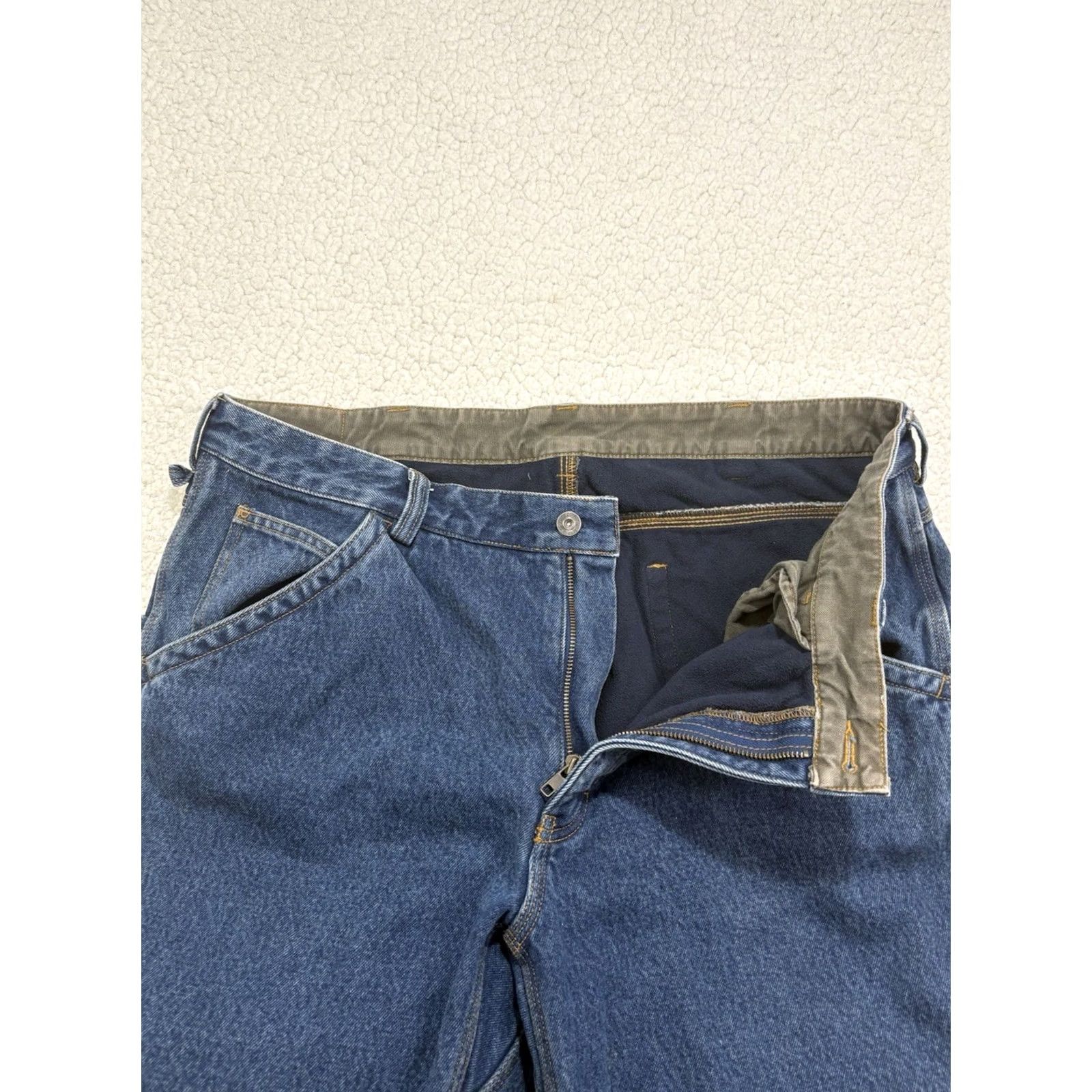 CO Duluth Jeans Mens 40x34 Blue Denim Work Carpenter Straight Lined 5-Pocket Zipper Button Casual Seasonal Regular Mens Size US 40 / EU 56 - 2 Thumbnail