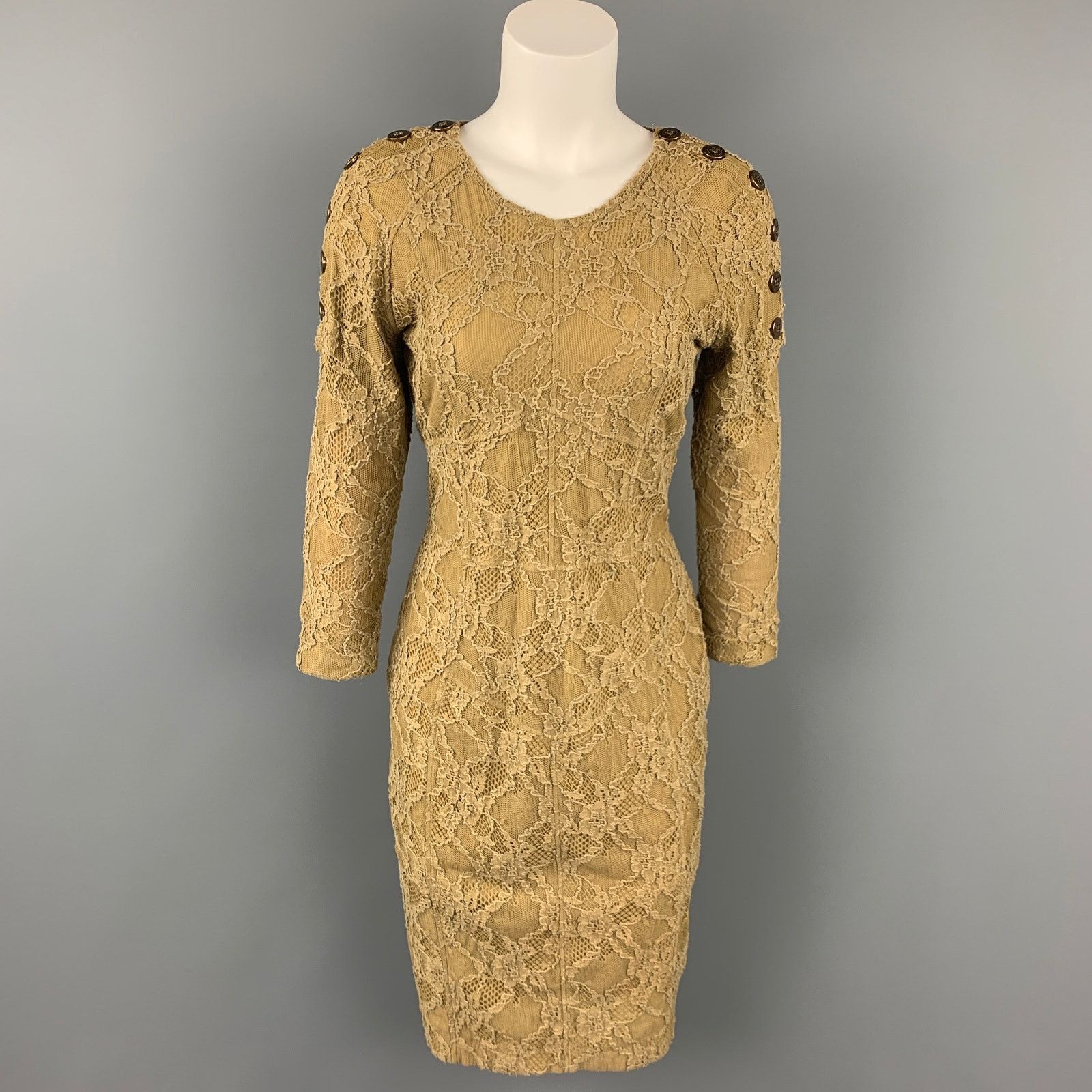 Burberry Prorsum BURBERRY PRORSUM Size 8 Olive Lace Cotton Blend Shift Dress Size M / US 6-8 / IT 42-44 - 1 Thumbnail