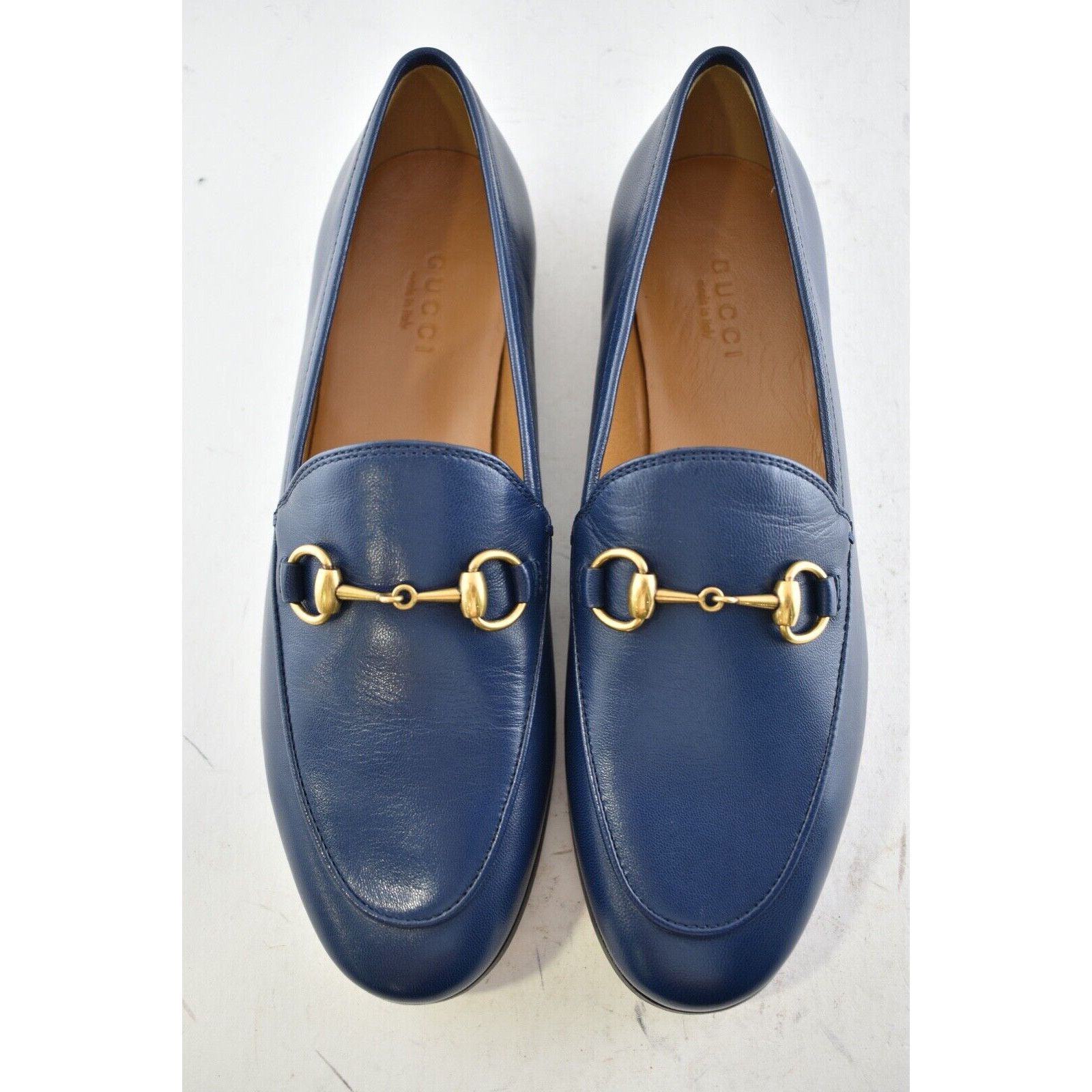 Gucci Gucci New Jordaan Blue Leather GG Logo Horsebit Loafer Size US 5 / IT 35 - 7 Thumbnail