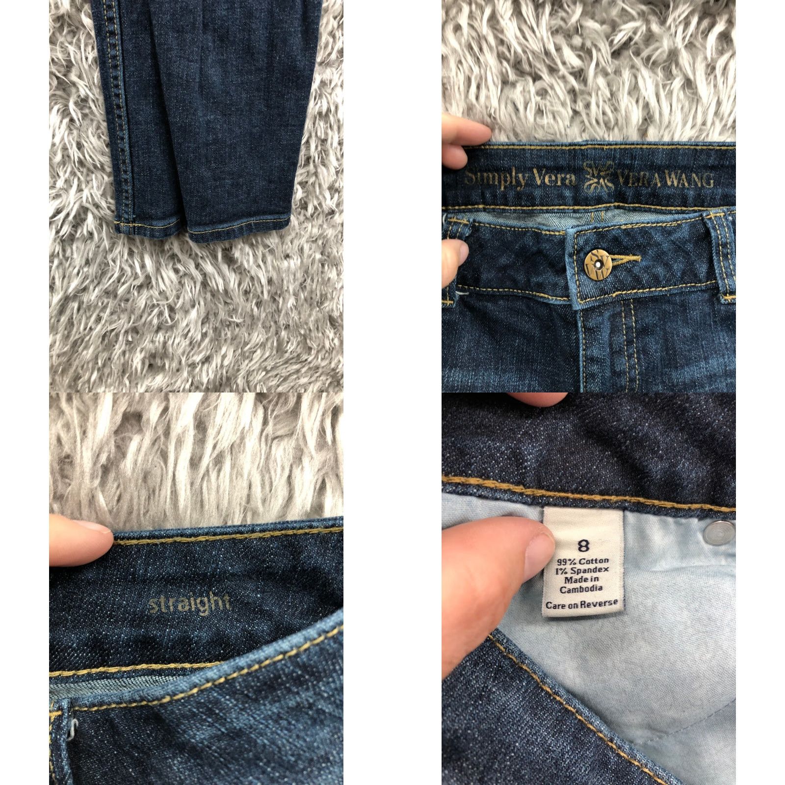 Vera Wang Vera Wang Straight Jeans Womens Size 8 Blue Denim Mid Rise 30" Waist 26" Inseam 5-Pocket Design Zip Button Logo Belt Loops Regular Fit Size 30" / US 8 / IT 44 - 8 Thumbnail