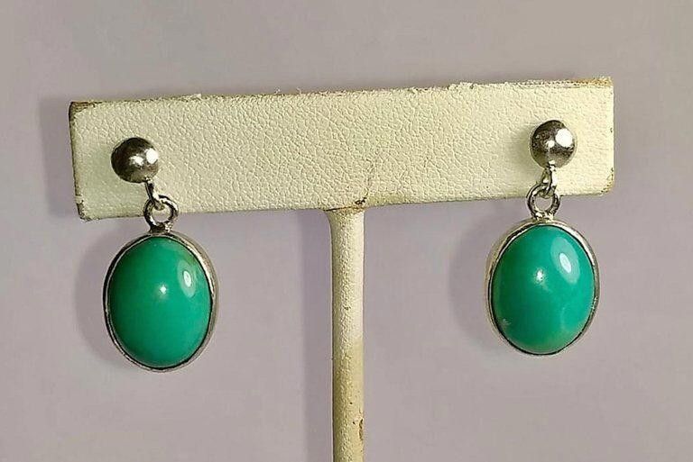 Designer Mexican Sterling Silver Turquoise Cabochon Dangle Earrings Size ONE SIZE - 7 Thumbnail