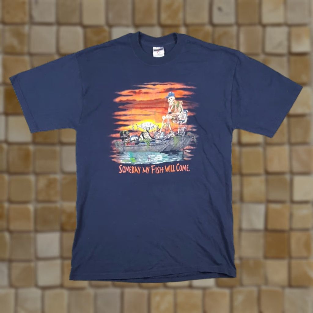 Jerzees Vintage Skeleton Fisherman Fishing Funny Fish Men's Size Small Faded T Shirt Size US S / EU 44-46 / 1 - 1 Thumbnail