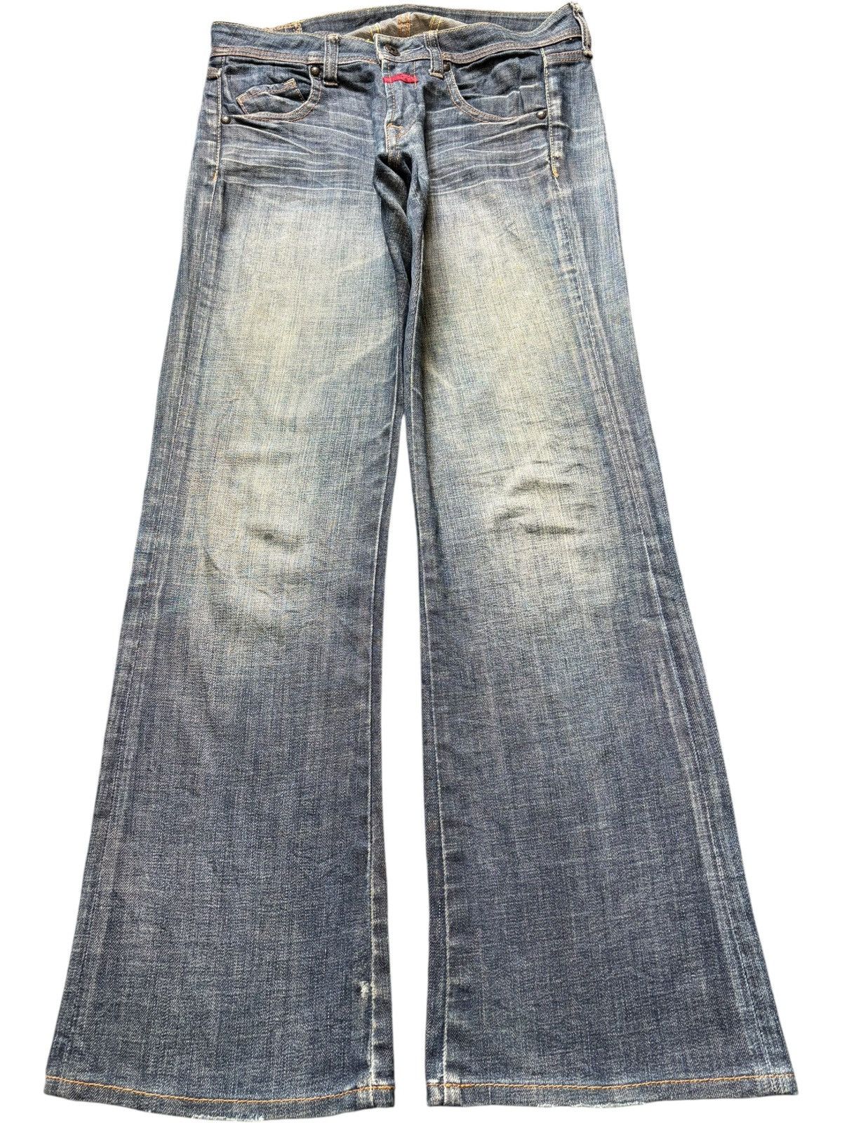 Marithe + Francois Girbaud Vintage Le Jean De Girbaud Mud Wash Distress Flare Jeans Size 30" / US 8 / IT 44 - 1 Thumbnail
