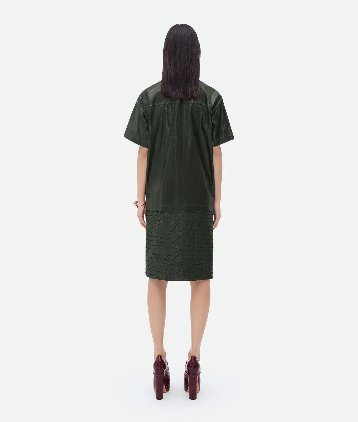 Bottega Veneta o1bcso1str0725 Shiny Leather Shirt in Dark Green Size S / US 4 / IT 40 - 3 Thumbnail