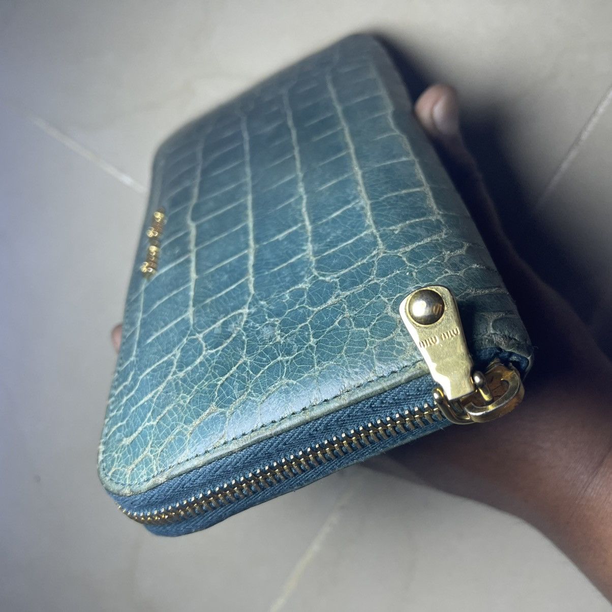 Miu Miu Miu Miu Blue Croc Embossed Leather Zip Around Wallet Size ONE SIZE - 7 Thumbnail