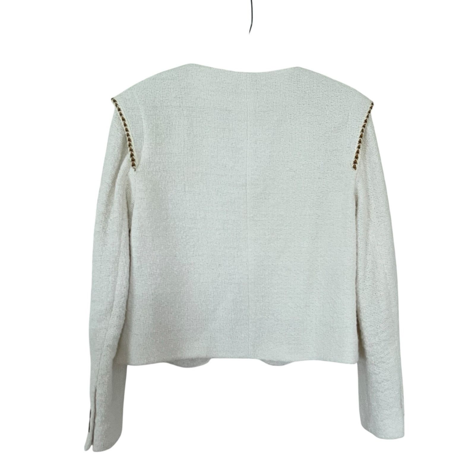 Zara ZARA Pronounced Shoulder Textured Jacket Ecru Cream Size XS / US 0-2 / IT 36-38 - 6 Thumbnail