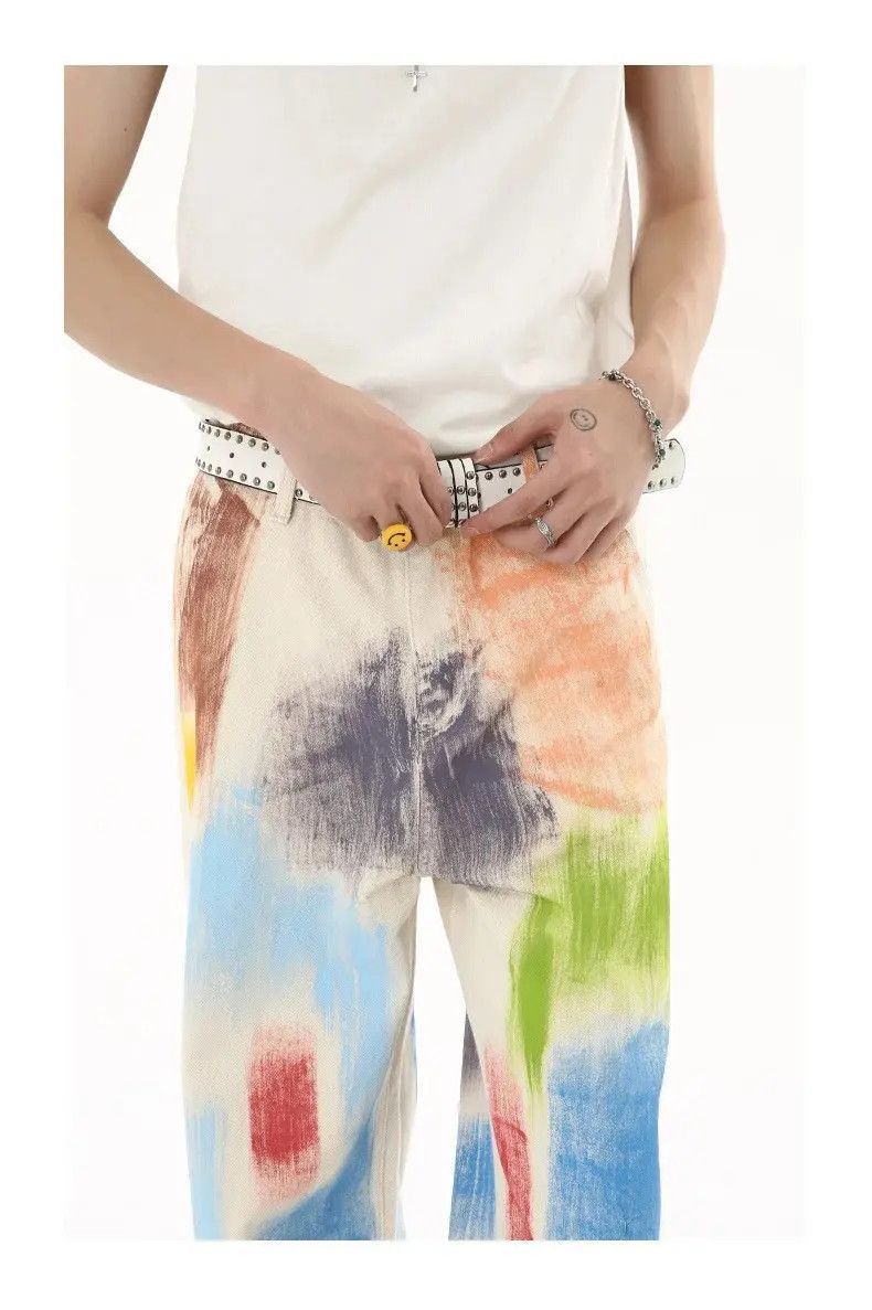 Japanese Brand Retro y2k painted multicolor graffiti jeans pants Size US 34 / EU 50 - 5 Thumbnail