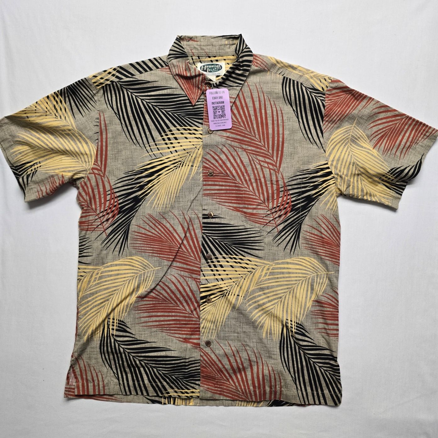 Vintage Hawaiian Islands L Brown Palm Tree Leaf Print Tropical Shirt Size US L / EU 52-54 / 3 - 1 Thumbnail