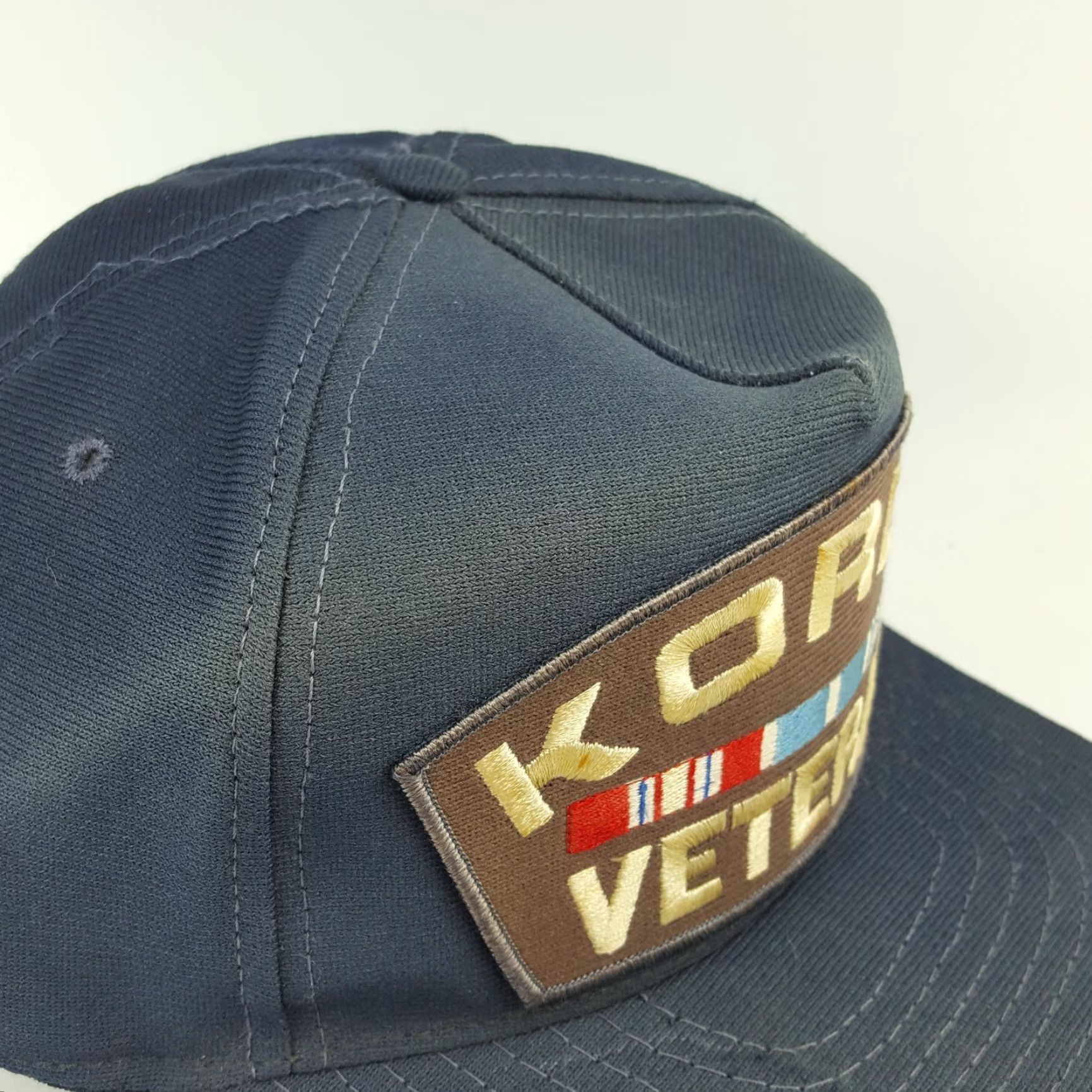 Vintage VINTAGE Faded Korea Veteran USA Trucker Hat Snapback Navy Blue Military Cap Eagle Crest Adjustable Mens Hat Size ONE SIZE - 4 Thumbnail