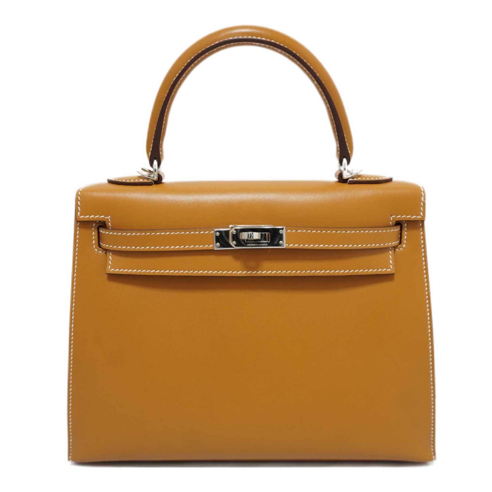 image of Hermes Kelly 25 Handbag Shoulder Bag Natural Sable Sv Metal Fittings Vaux Butler U Engraving Ladies