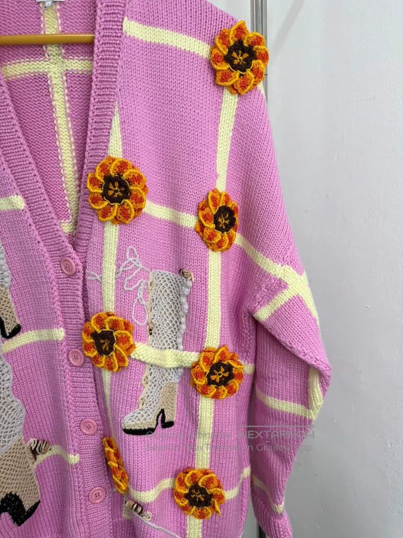 Loewe Pink 3D flower sweater cardigan
