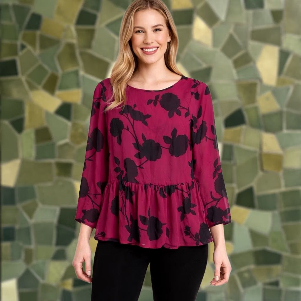 Old Navy VINTAGE Old Navy Blouse Women's S Tall Purple Floral Sheer Chiffon Round Neck Long Sleeve Pullover Casual Workwear Lagenlook Boho Hippie Gothic Size S / US 4 / IT 40 - 1 Thumbnail