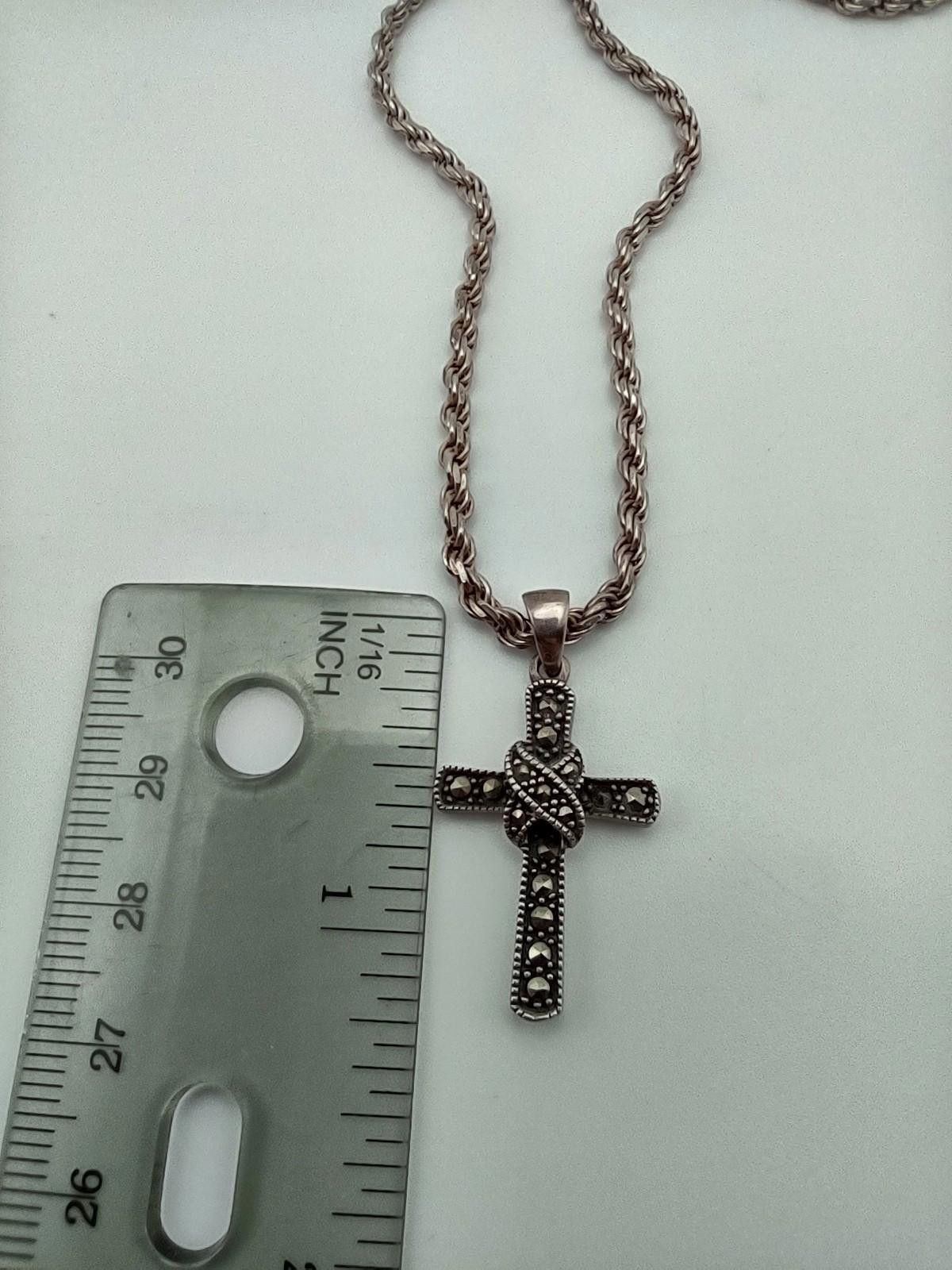 Other Sterling 925 Marcasite Cross 20" Italy Chain Size ONE SIZE - 3 Thumbnail
