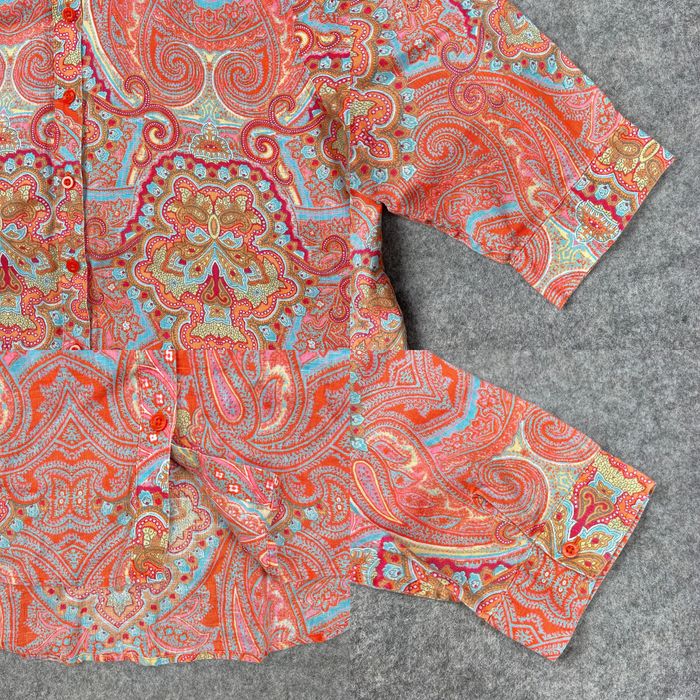 Vintage Chico's Shirt Womens Extra Large Pink Paisley Linen 3/4 Sleeve  Button Up Top