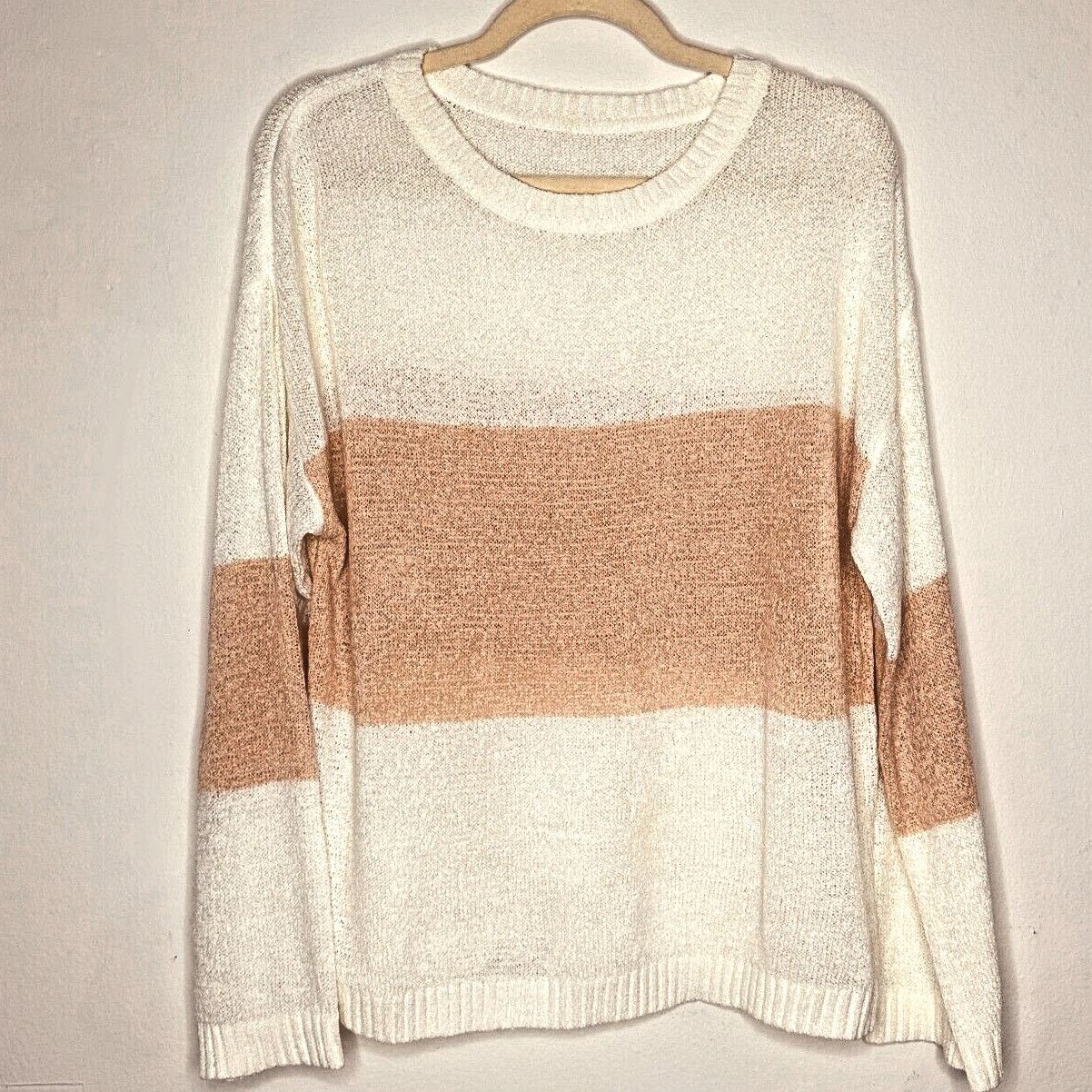 Other Newbury Kustom Peach & Cream Color Block Round Neck Sweater Size M / US 6-8 / IT 42-44 - 3 Thumbnail