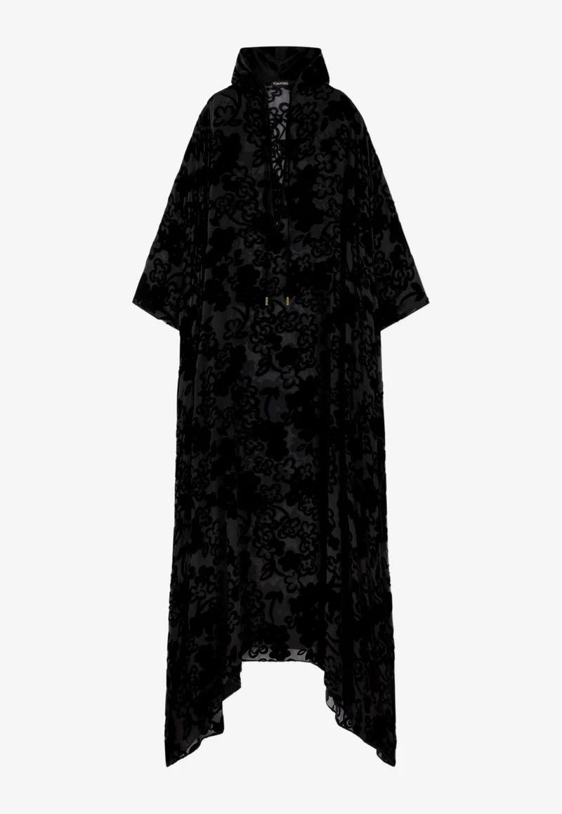 Tom Ford o1w1db10225 KF0028 Hooded Kaftan Dress in Black Size XS / US 0-2 / IT 36-38 - 1 Thumbnail