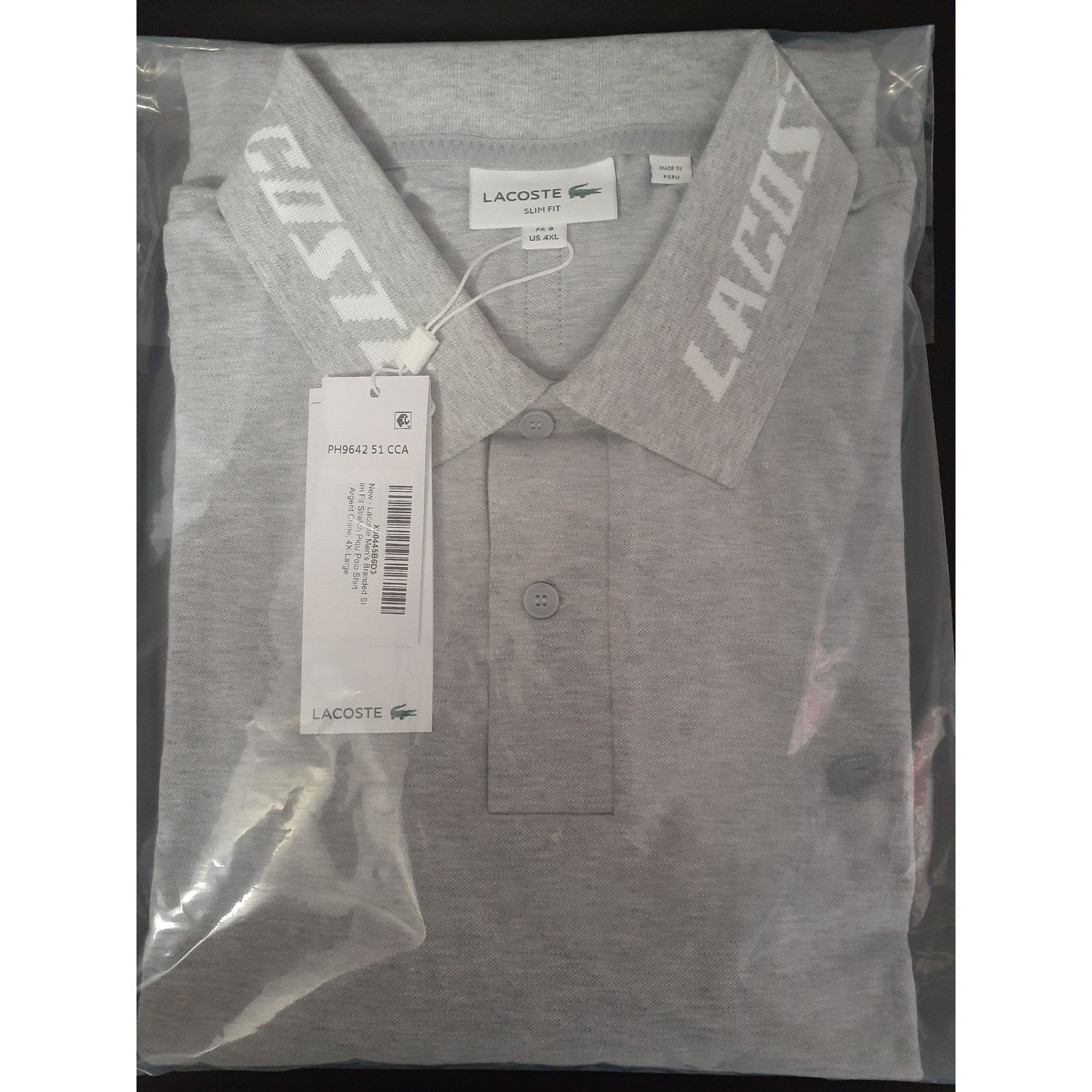 Lacoste Lacoste Men's Jacquard Collar Short Sleeve Argent Chine 4XL Size US XXL / EU 58 / 5 - 2 Thumbnail