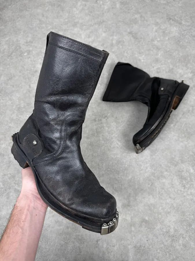 Dsquared2 2000s Dsquared2 Black Rock Metal Ankle Biker Leather Boots Size US 8 / EU 41 - 1 Thumbnail