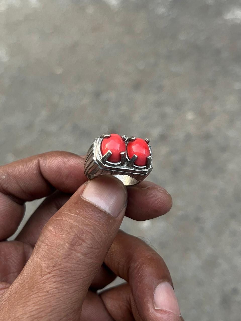 John Hardy Vintage Silver Double Red Coral Cobochon Ring Size ONE SIZE - 6 Thumbnail