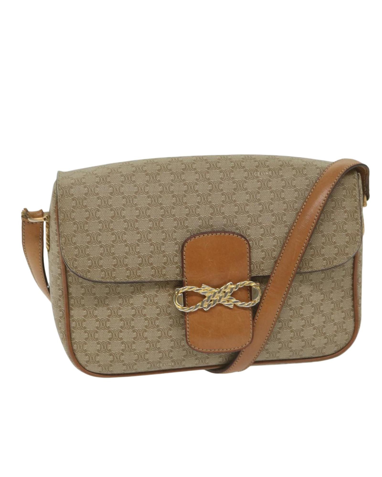 image of Celine Beige Macadam Canvas Shoulder Bag With Adjustable Strap, Women's