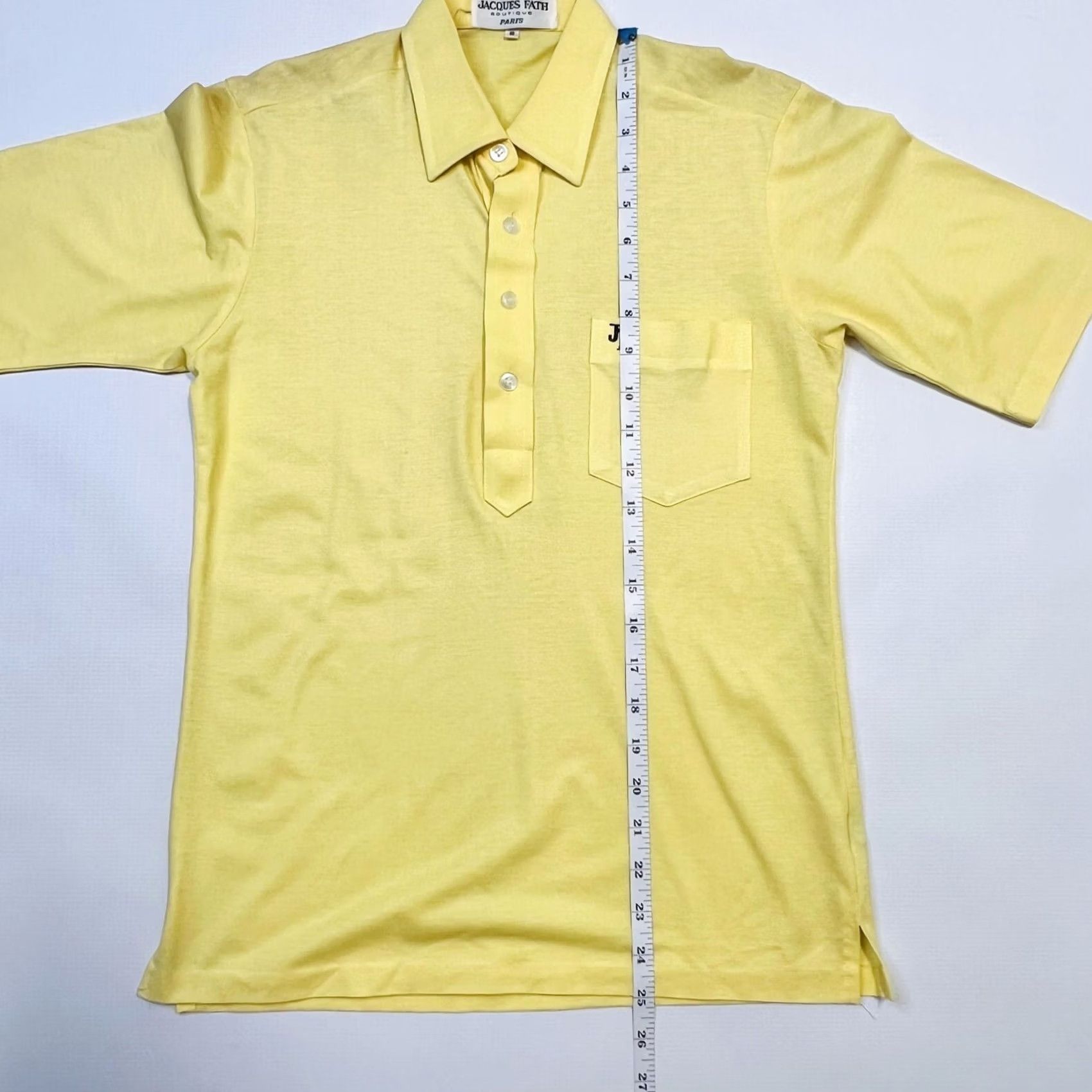 Vintage Jacques Fath Polo Shirt Mens Small Yellow Paris Boutique JF Pocket Retro Mod 60s Size US S / EU 44-46 / 1 - 6 Thumbnail