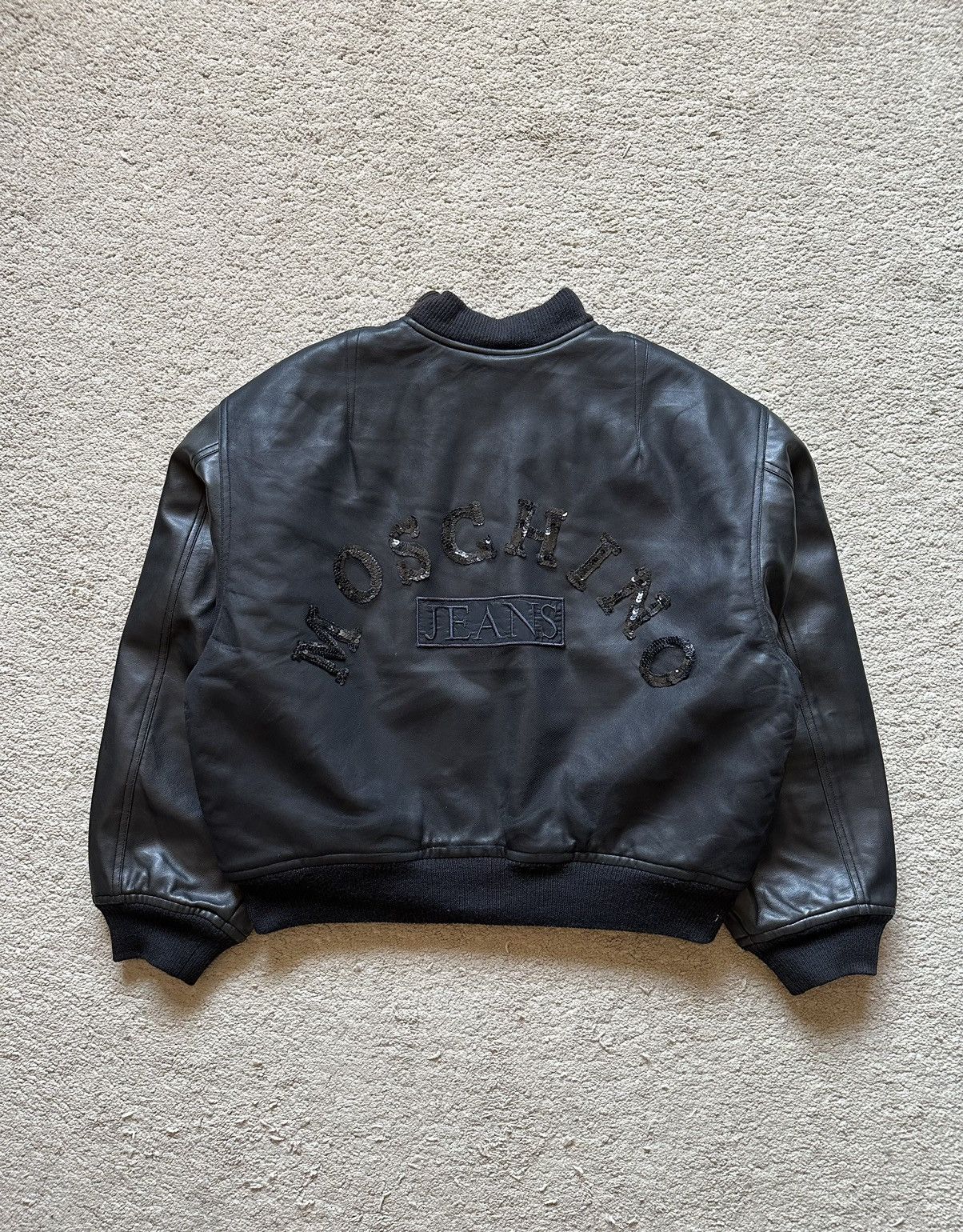 logo-embossed leather biker jacket