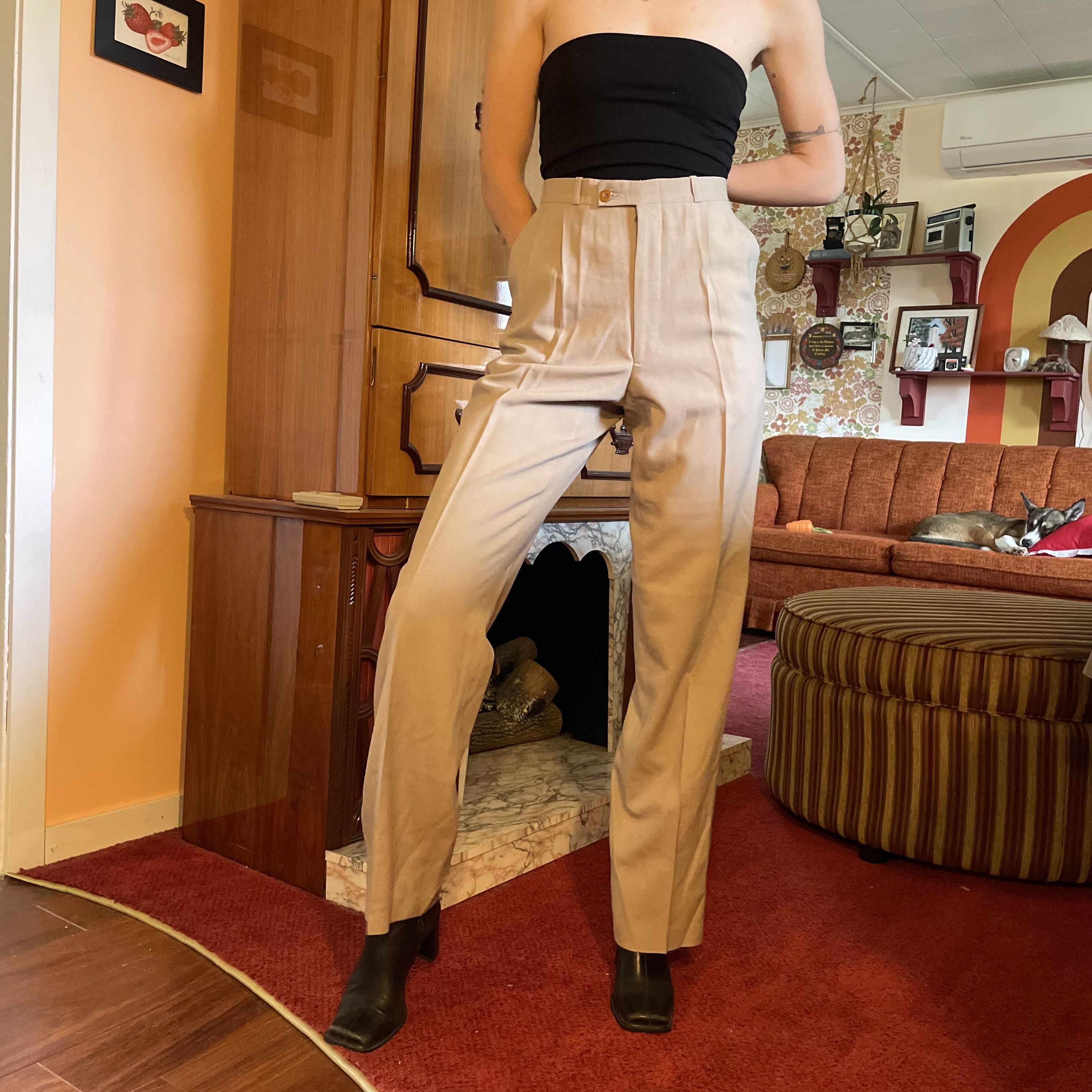 Yves Saint Laurent 90s vintage YSL Wool Blend Beige pleated high waisted pants! Size 31" - 3 Thumbnail