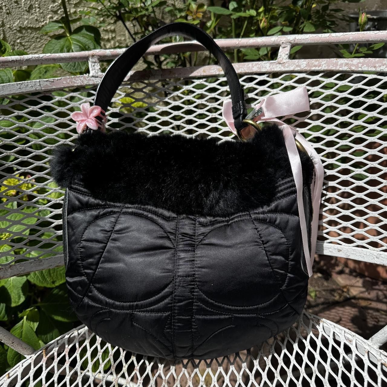 Coach Y2K Nylon Black Coach Bag with Rabbit Fur Trim Size ONE SIZE - 2 Thumbnail