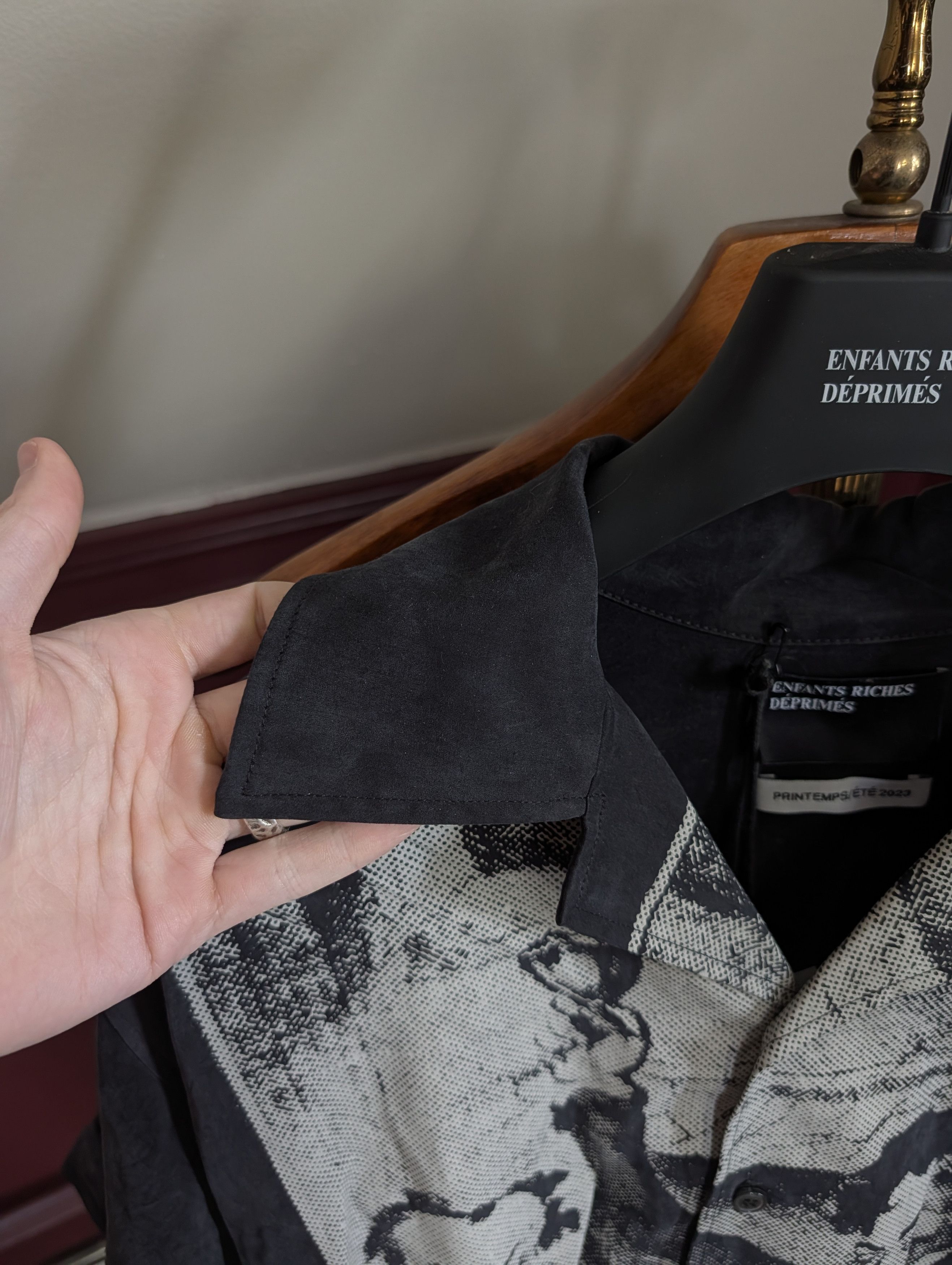 Enfants Riches Deprimes RARE Night/Mourning black tencel heavy camp collar shirt Size US S / EU 44-46 / 1 - 14 Thumbnail