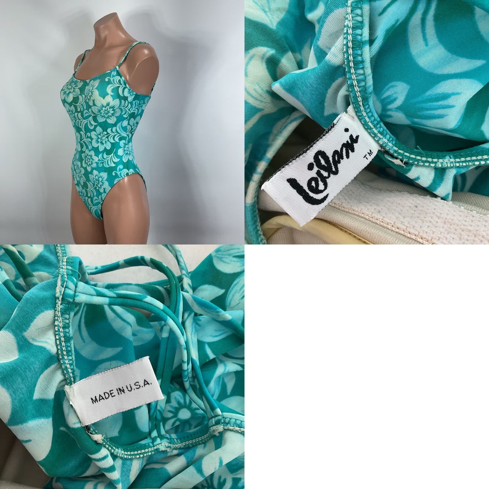 AQUA VINTAGE Leilani One Piece Swimsuit Aqua Blue Floral Hi-Cut 90s Y2K Womens Size 10 Size ONE SIZE - 8 Thumbnail