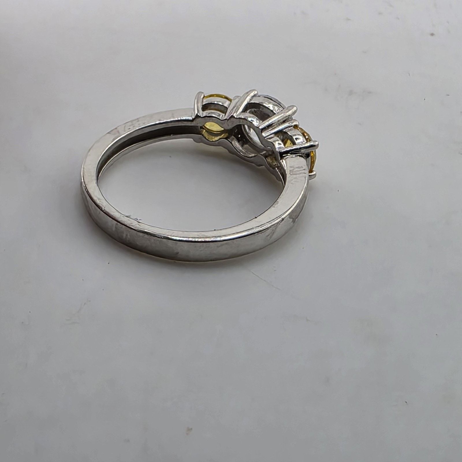 Other 925 Sterling Silver CZ Three Stone Ring 8.75 Clear Yellow Size ONE SIZE - 6 Thumbnail