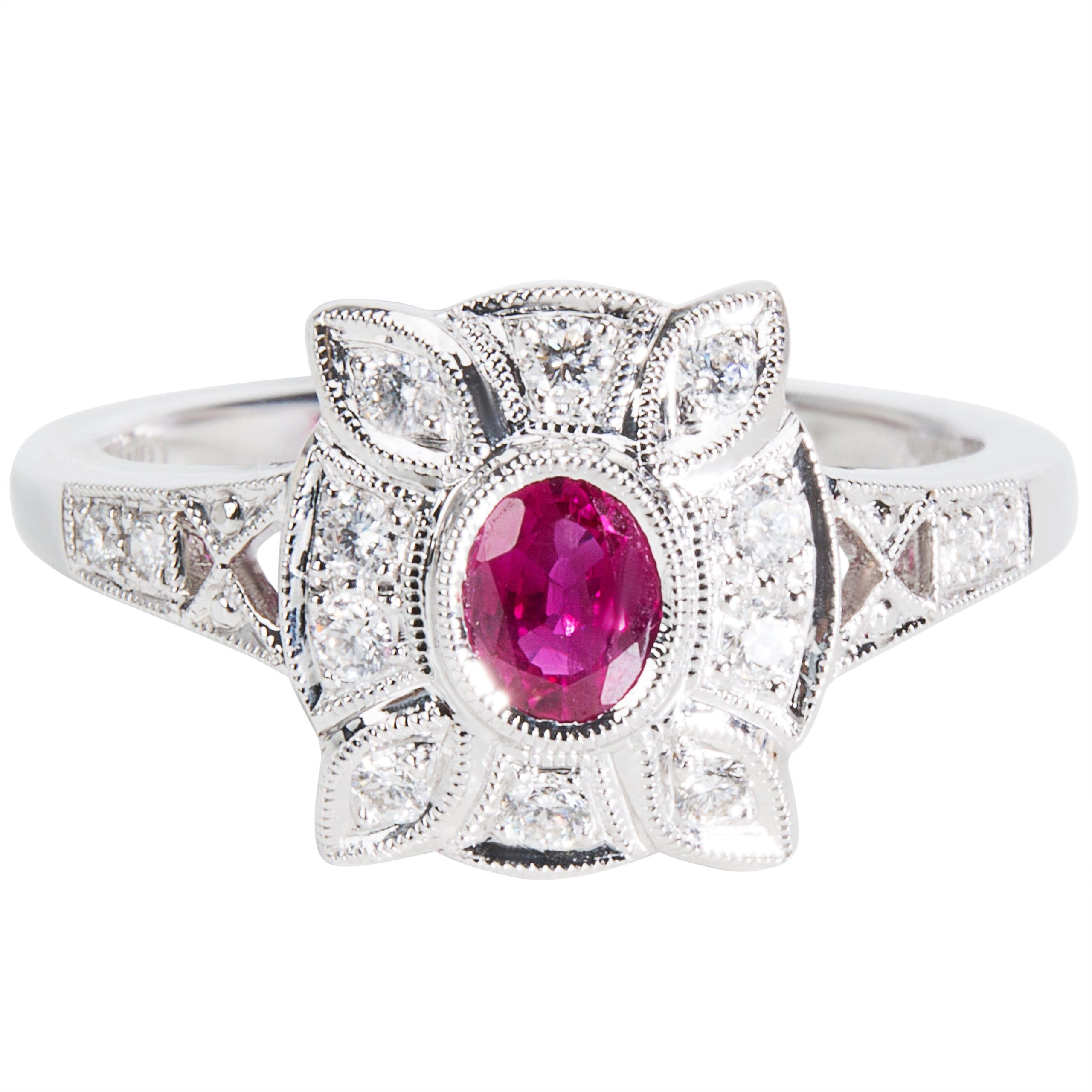 Ruby & Diamond Ring in 18K White Gold (0.20 CTW) Womenswear