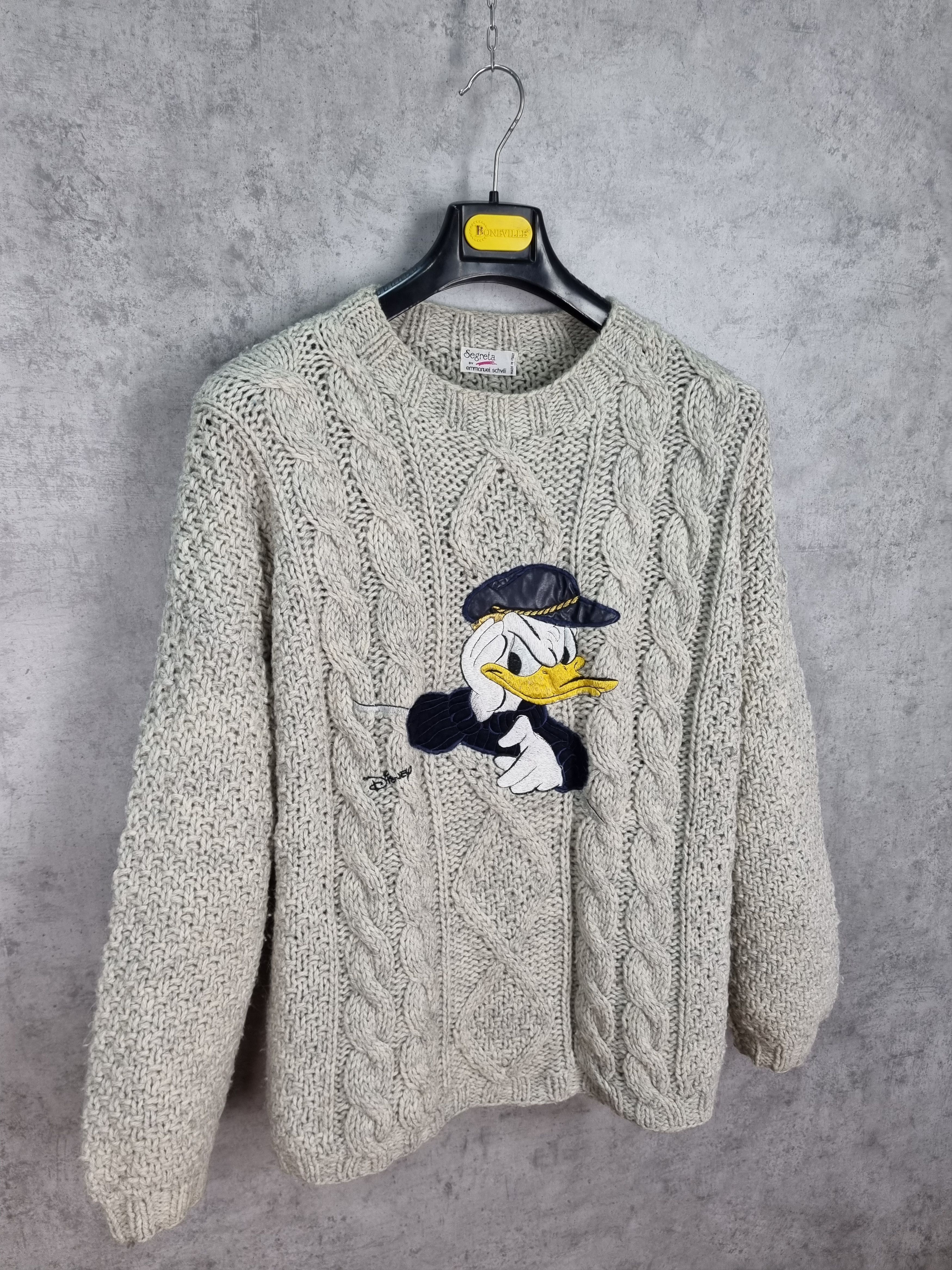 Disney × Vintage Heavy Cable Knitted Donald Duck Big Portret Vintage Sweater Size US XL / EU 56 / 4 - 2 Thumbnail