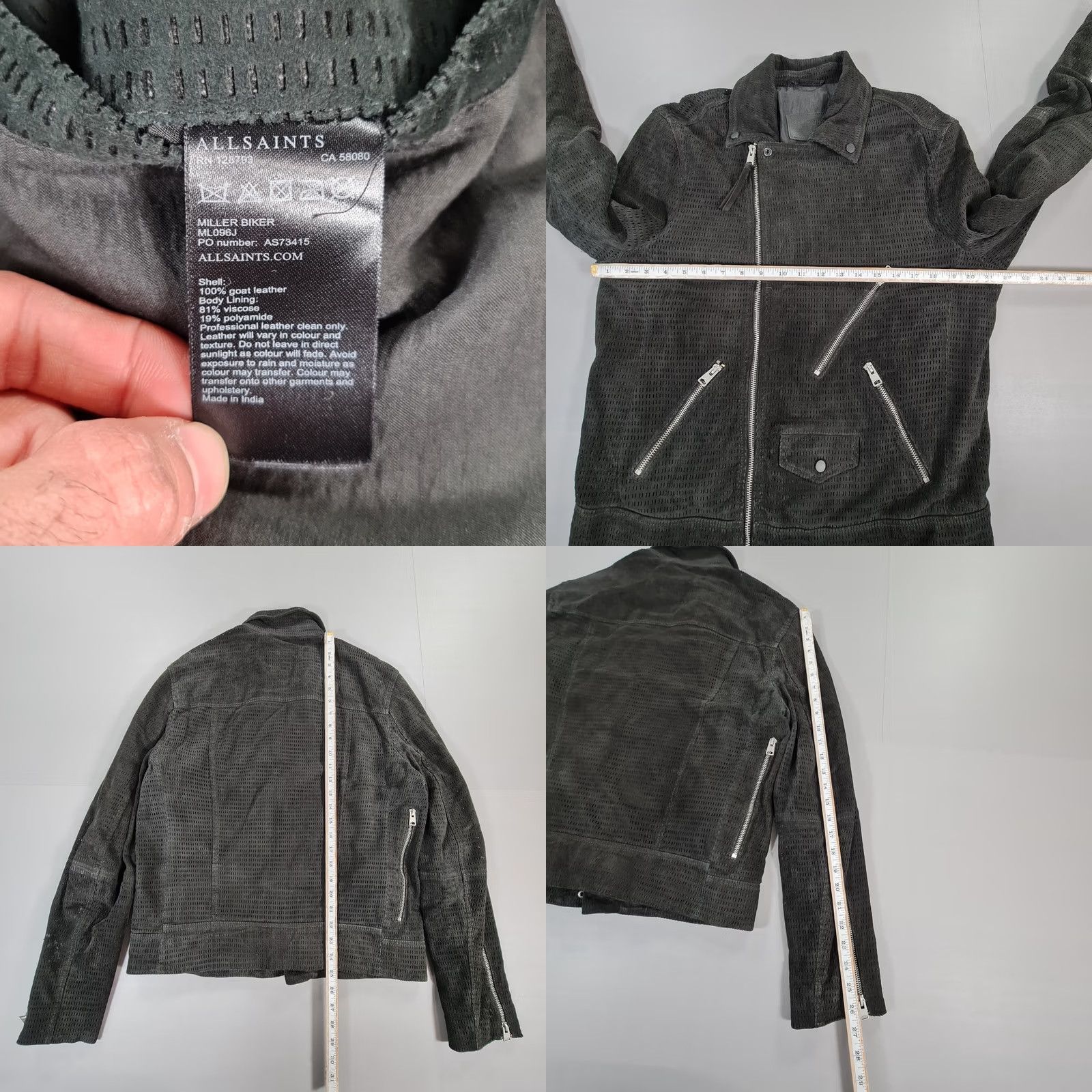Allsaints AllSaints Mens Leather Jacket Black L Miller Biker Asymmetric Zip Size L / US 10 / IT 46 - 8 Thumbnail