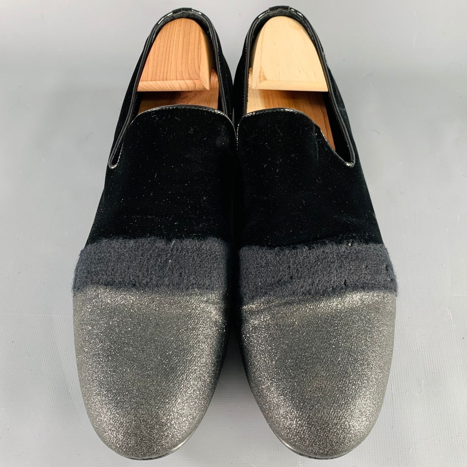 Jimmy Choo JIMMY CHOO Size 11.5 Black Grey Glitter Velvet Loafers Size US 11.5 / EU 44-45 - 4 Thumbnail