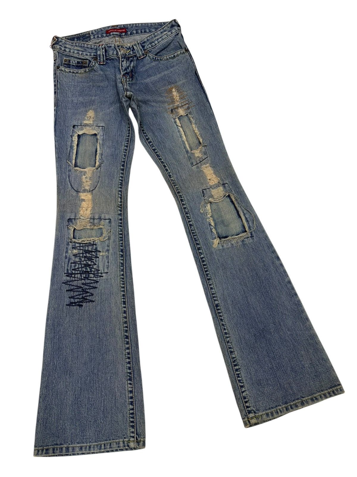 If Six Was Nine Flare Jeans Japanese Shake Shake Mud Wash Distressed Denim Size 26" / US 2 / IT 38 - 3 Thumbnail