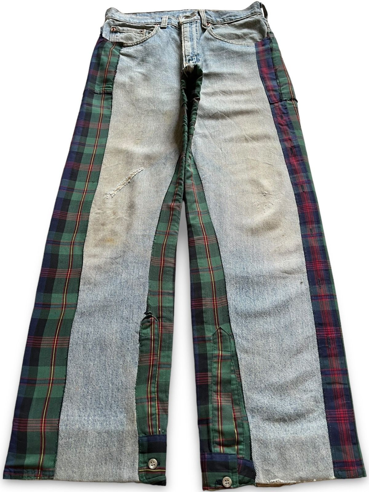 image of 1 Of 1 x Levis Vintage 90's Levis 505 Remake Blue Wash Distress Loose Jeans, Men's (Size 29)