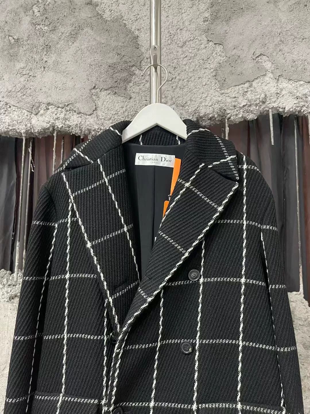 Dior Dior Black White Check Twill Lapel Wool Coat Size US 7 / EU 40 - 3 Thumbnail