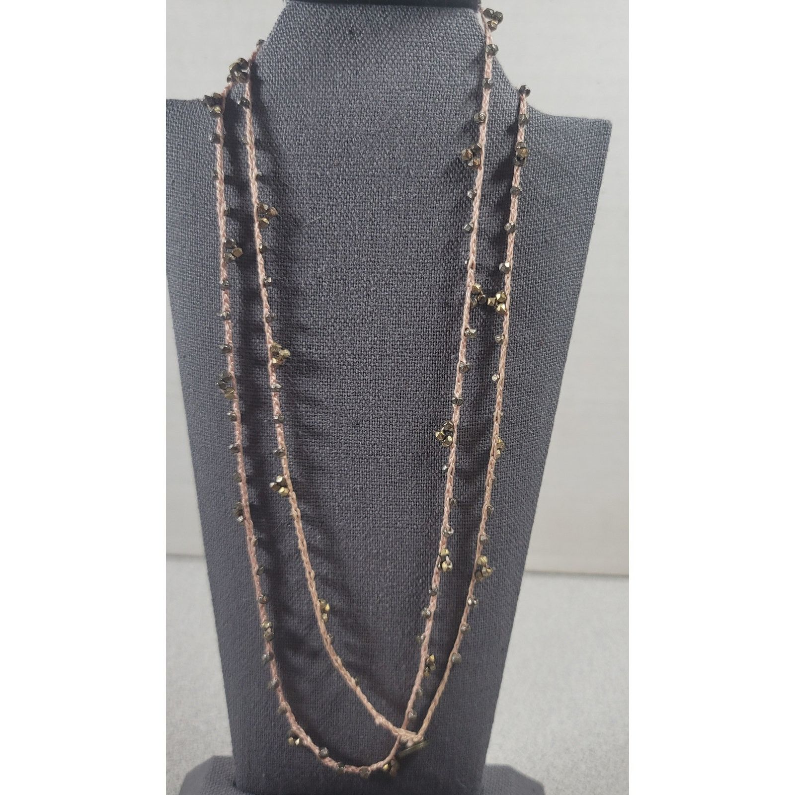 Other Pink Braided Gold / Brass Small Beads 16" Necklace Delicate Size ONE SIZE - 1 Thumbnail