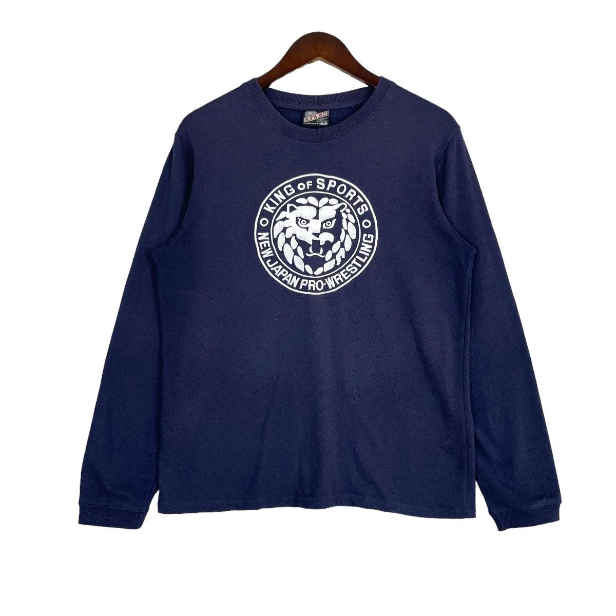 image of Band Tees x Movie Vintage New Japan Pro-Wrestling Sweatshitt Faded Blue in Navy, Men's (Size Small)
