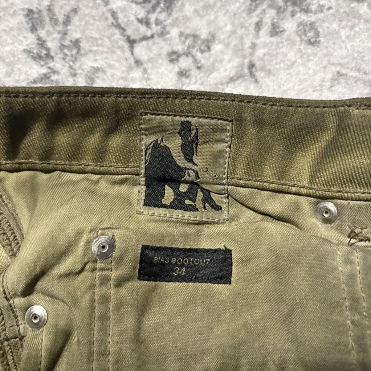 Rick Owens Drkshdw Rick Owens DRKSHDW Bias Bootcut Sage Waxed Denim Jeans | 34 Size US 34 / EU 50 - 11 Thumbnail
