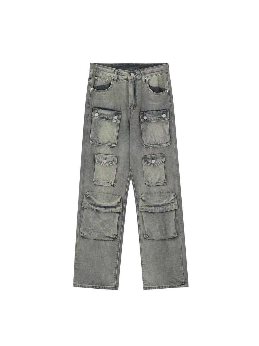 Japanese Brand × Jean Vintage street straight micro flare multi-pocket jeans Size US 31 - 5 Thumbnail