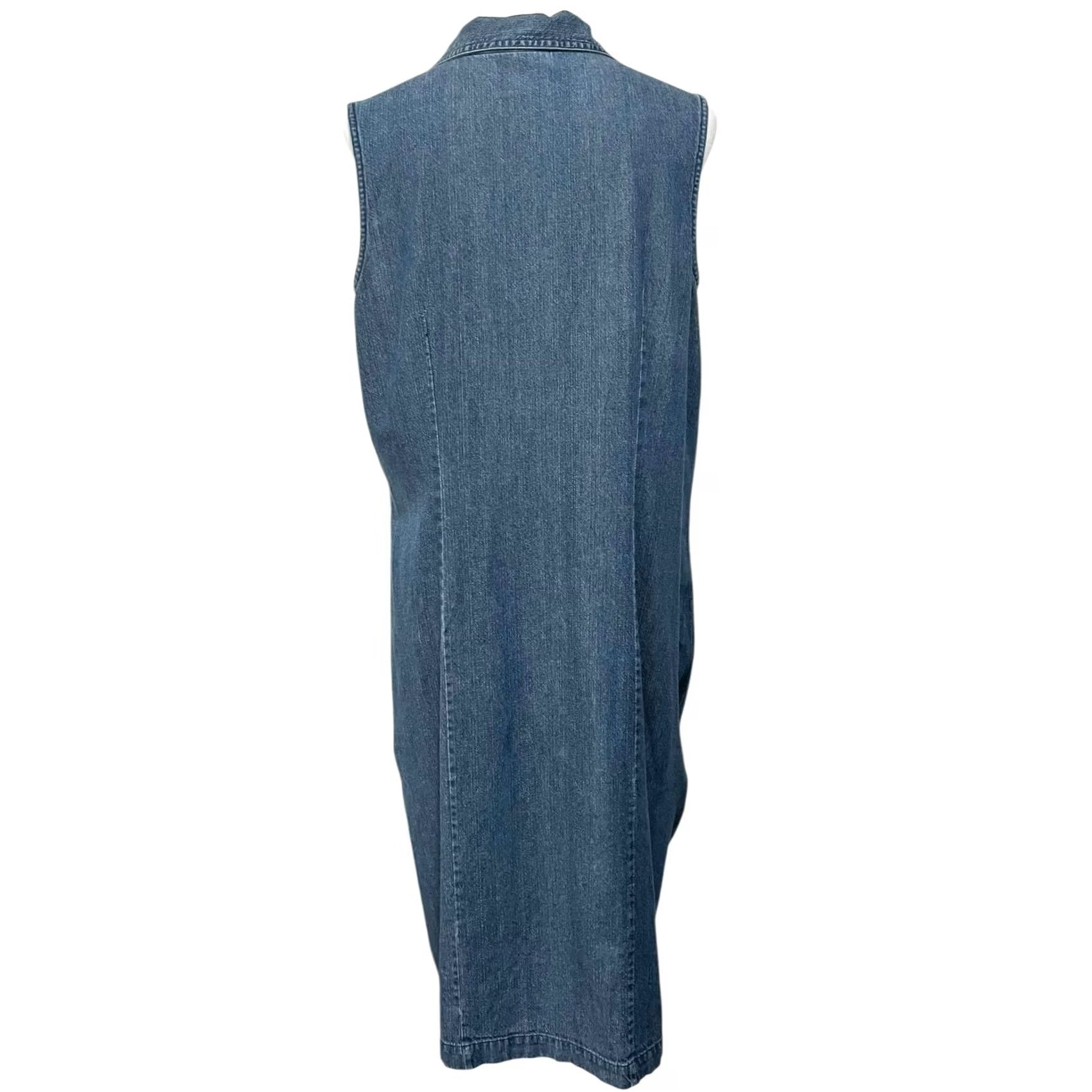 Basic Editions VINTAGE Basic Editions Denim Midi Dress Womens 16 Blue Cotton 100% Button Collared Sleeveless Shirt Dress Size 38" / US 16 / IT 52 - 4 Thumbnail