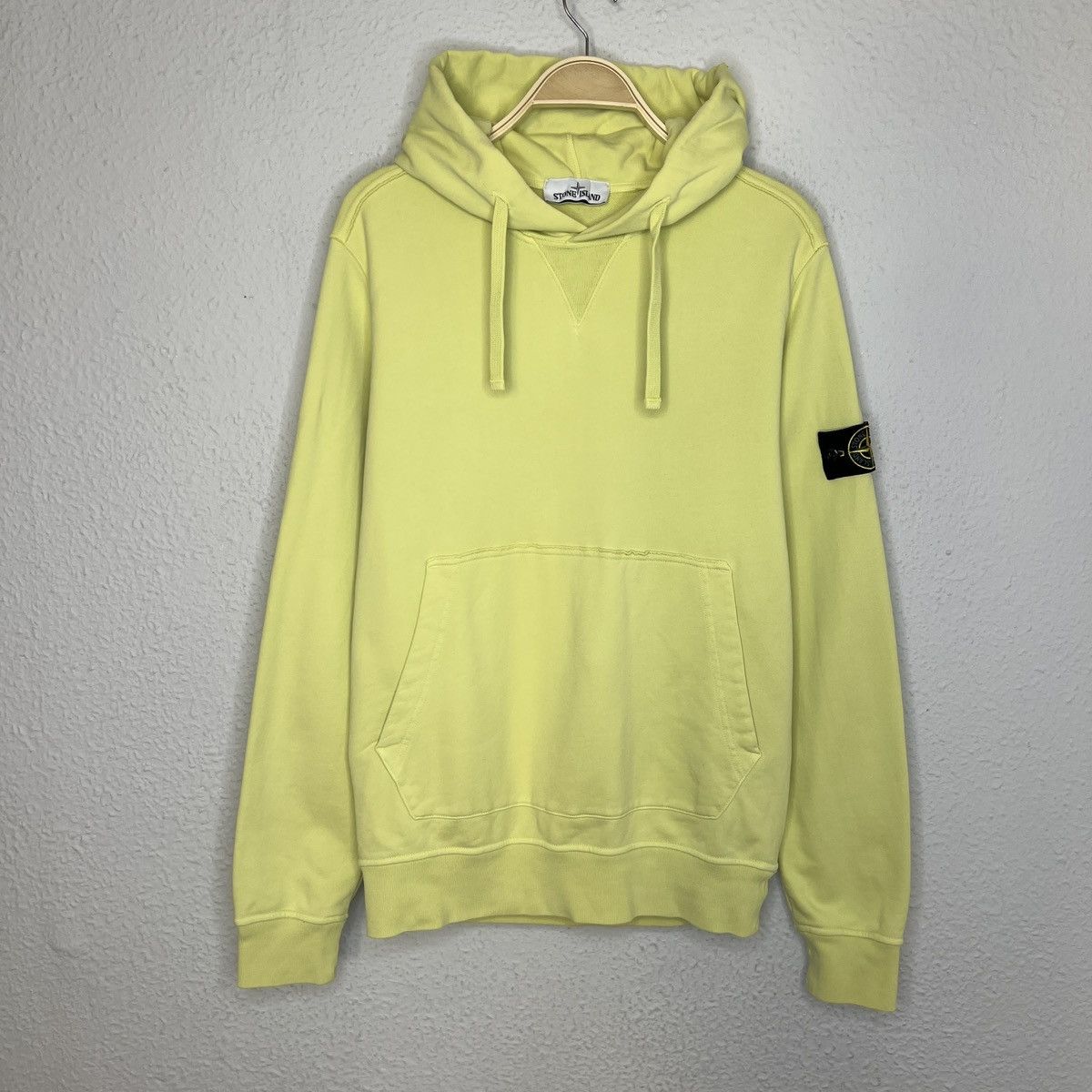 image of Stone Island Hoodie Sweatshirt Hooded Yellow Patch Logo, Men's (Size Large)