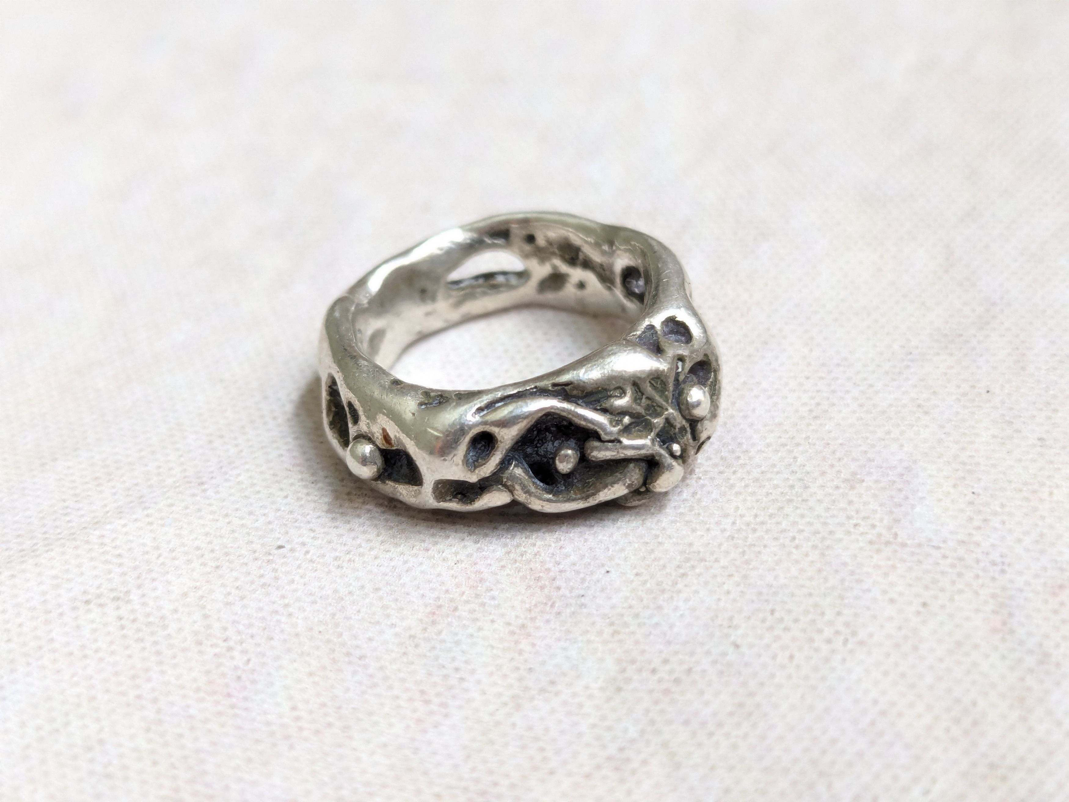 Jewelry Vintage Sterling Silver Ring Brutalist Band 4 Nugget Size ONE SIZE - 3 Thumbnail