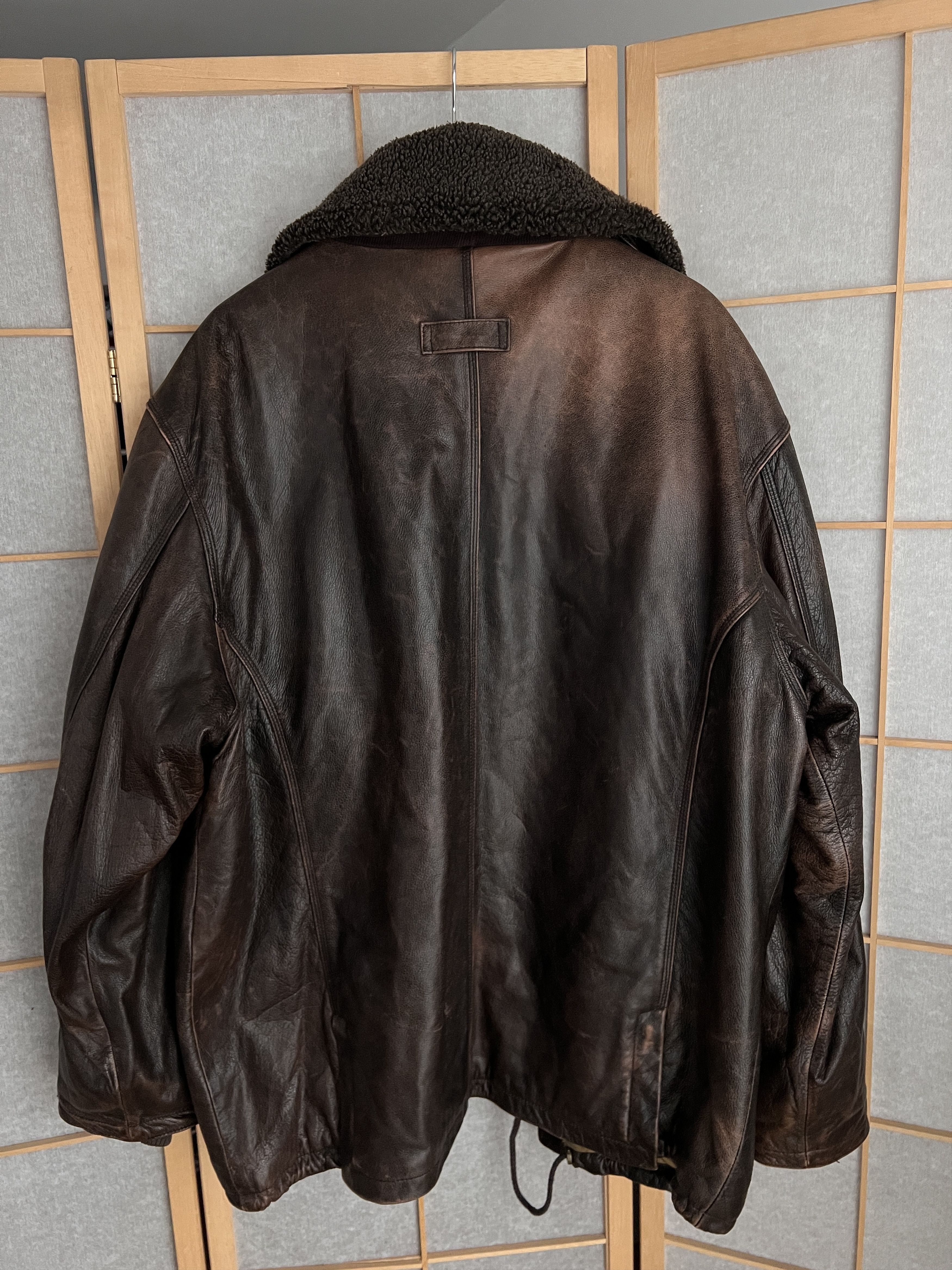 Other Crazy fit! VTG 90s Leather long hard coat jacket fur collar Size US XL / EU 56 / 4 - 25 Thumbnail
