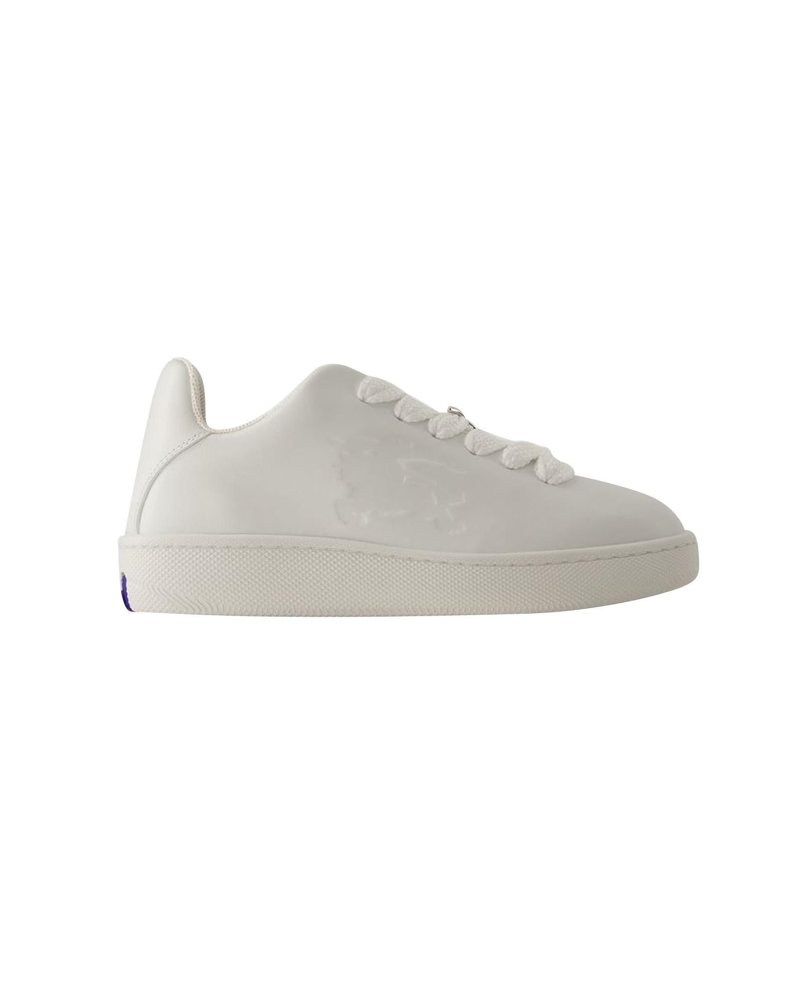 image of Burberry Textured Leather Sneakers With Round Toe in White, Women's (Size 10)