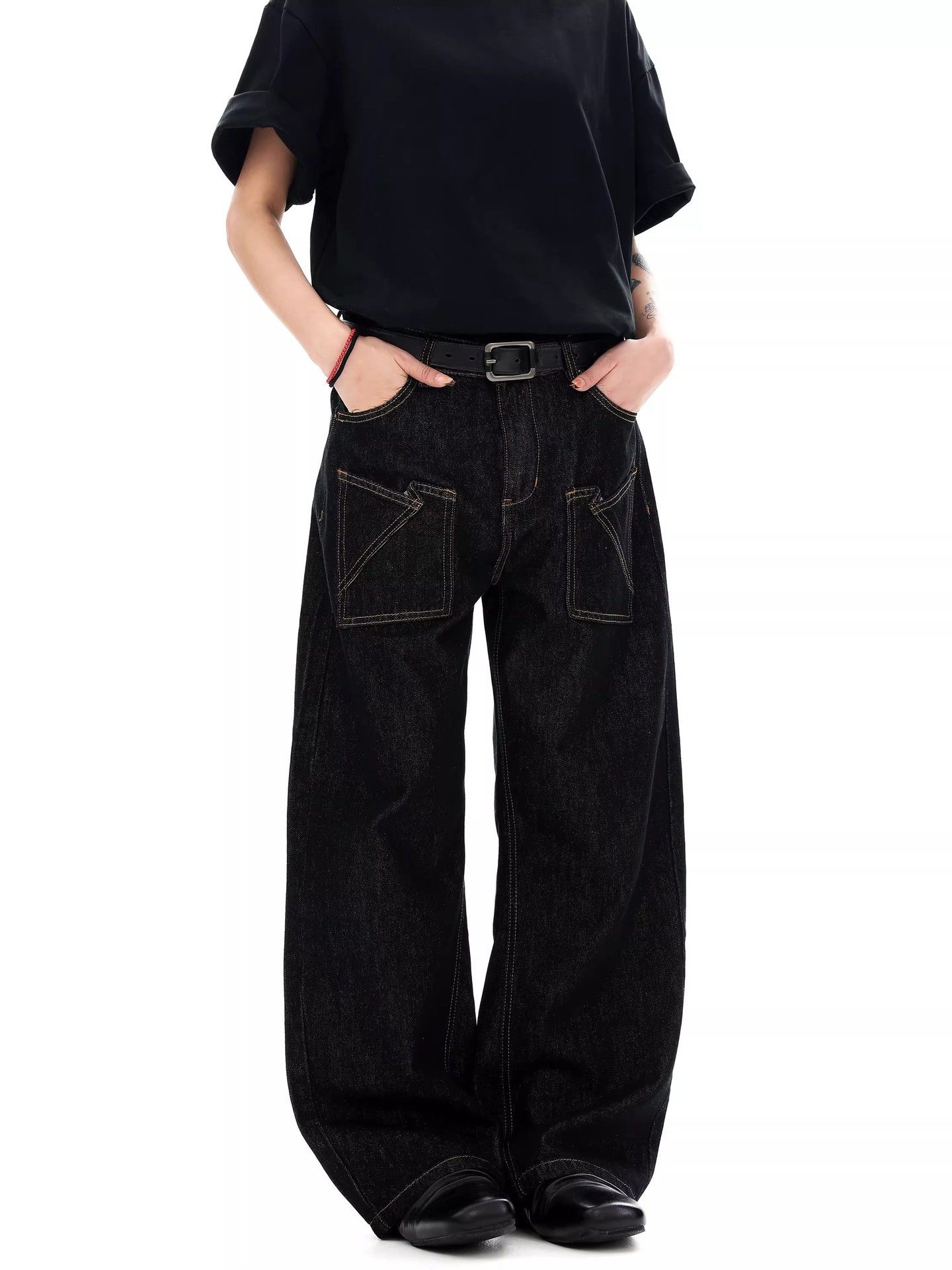 Japanese Brand Men's Casual Baggy Wide-Leg Curved-Cut Jeans Size US 32 / EU 48 - 2 Thumbnail