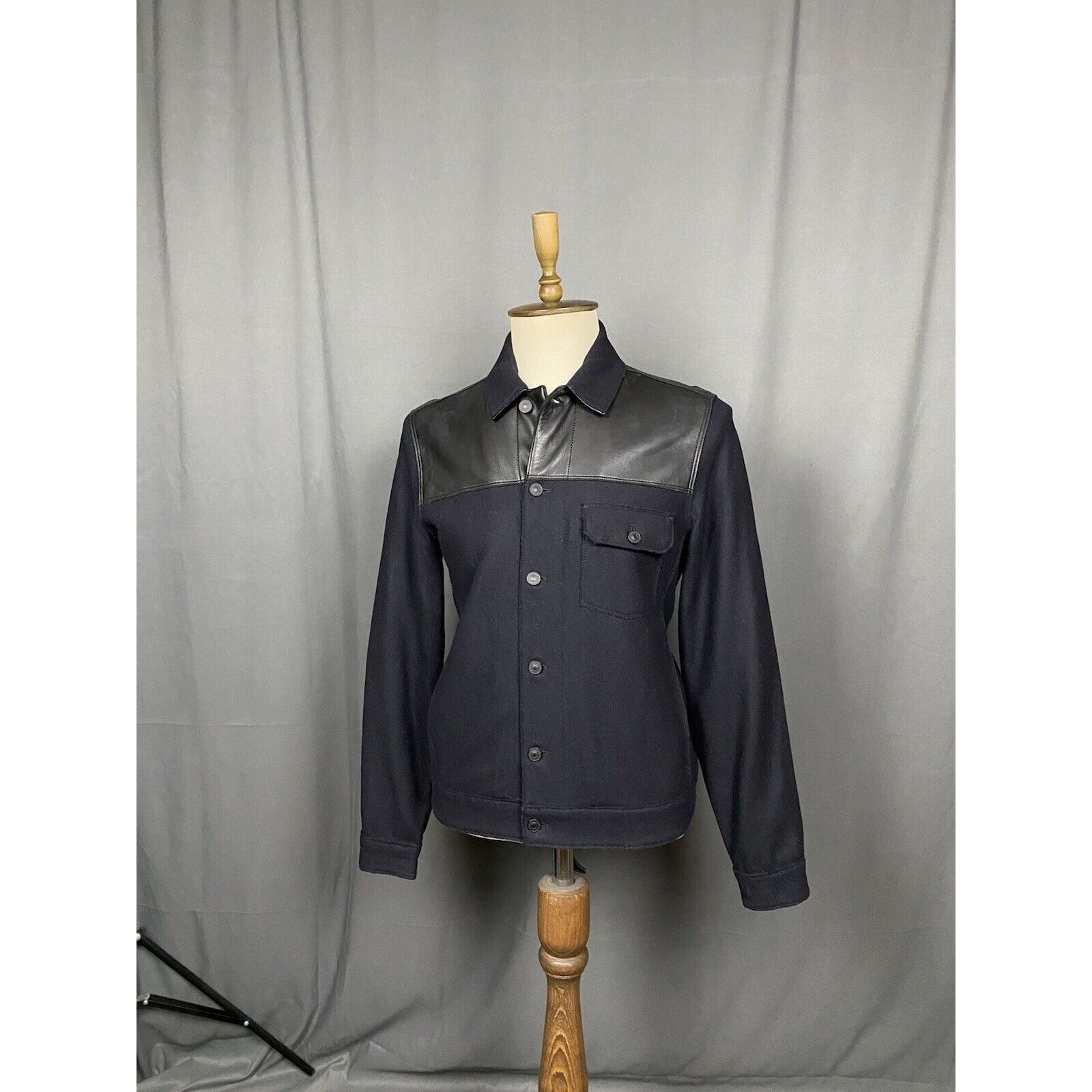 Allsaints MINT! AllSaints Dixon Men's Black Wool Leather Jacket Size M Size US M / EU 48-50 / 2 - 4 Thumbnail